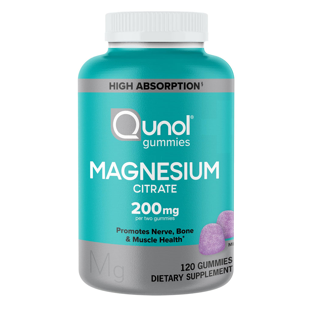 Qunol Magnesium Citrate Gummies 200mg, Vegetarian, Gluten-Free, 120ct | Support Nerve, Bone & Muscle Health, Cognitive Performance, Positive Mood, Healthy Stress Response, Restful Sleep; Non-GMO