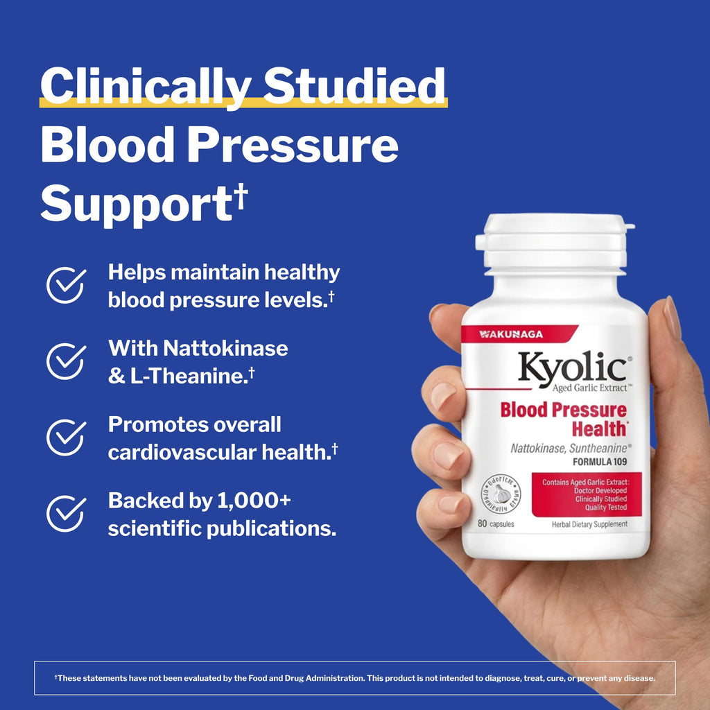 Kyolic Aged Garlic Extract Blood Pressure Health* Formula 109, 80 Capsules | Supports Healthy Blood Pressure and Overall Heart Health with Odorless,Organically Grown Aged Garlic Extract, Non-GMO