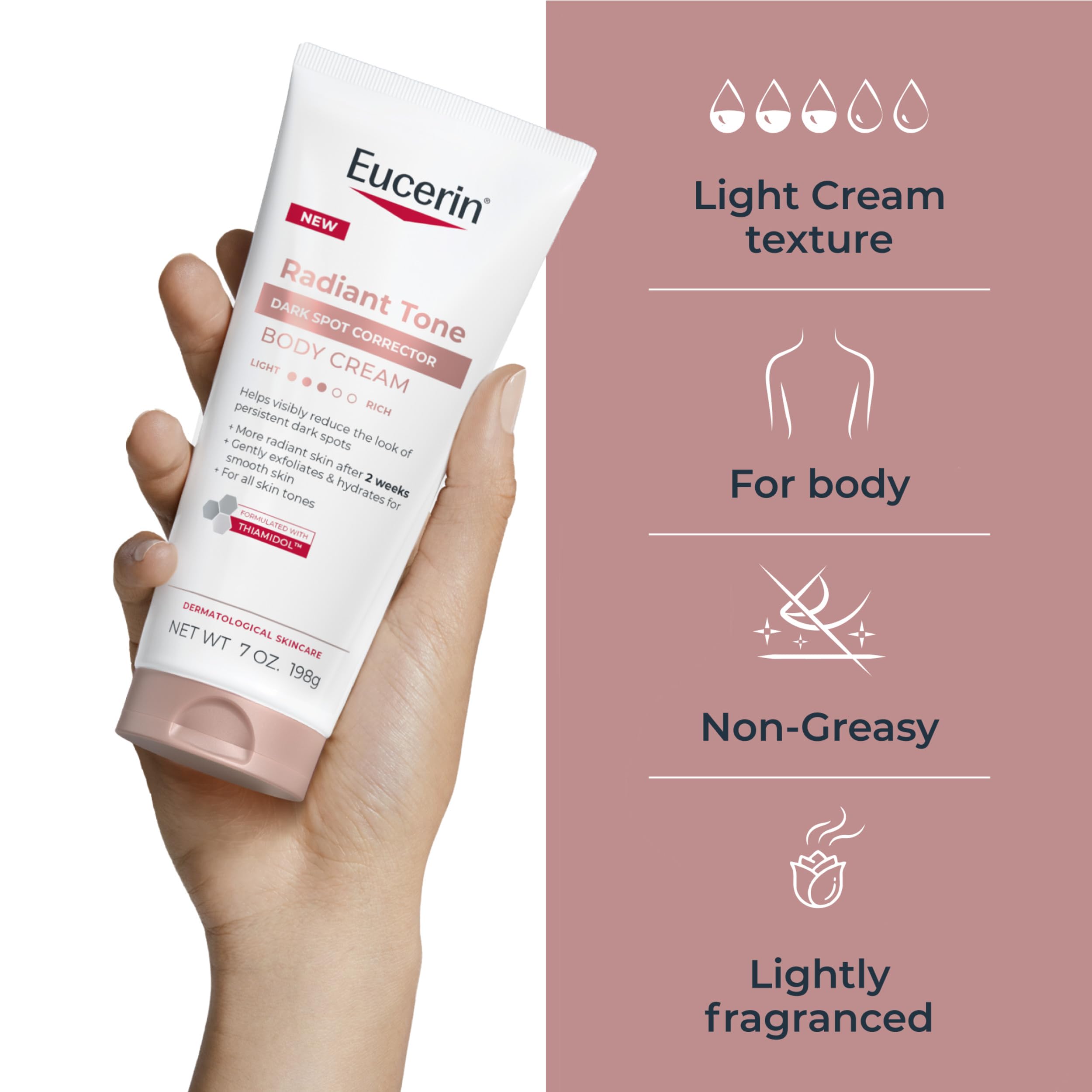 Eucerin Radiant Tone Dark Spot Corrector Body Cream, 7 OZ | Dark Spot Body Cream for Women, Thiamidol Enriched, Reduces Dark Spots Due to Sunlight Exposure and Aging, 72-Hour Hydration
