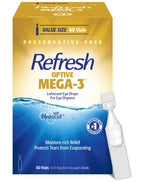 Buy now Refresh Optive Mega-3 Lubricant Eye Drops For Dry Eyes, Preservative-Free, 0.01 Fl Oz Single-Use Containers, 30 Count at indiglob india