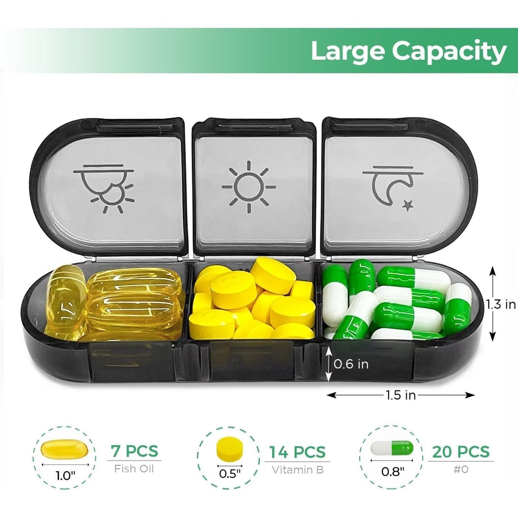 Buy now PULIV Weekly Pill Organizer 3 Times a Day, Portable Travel Pill Box 7 Day with Large Pill Containers, Light-Proof Pill Case for Vitamins, Medication, Supplements and Fish Oils (Black) at indiglob india