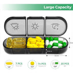 Buy now PULIV Weekly Pill Organizer 3 Times a Day, Portable Travel Pill Box 7 Day with Large Pill Containers, Light-Proof Pill Case for Vitamins, Medication, Supplements and Fish Oils (Black) at indiglob india