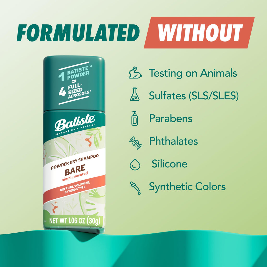 Batiste Powder Dry Shampoo, Simply Bare Scented Non-Aerosol, 1.06 Oz | Subtle Scent, TSA Compliant Travel Size, Oil-Absorbing, Blends Seamlessly, Instant Hair Refresh