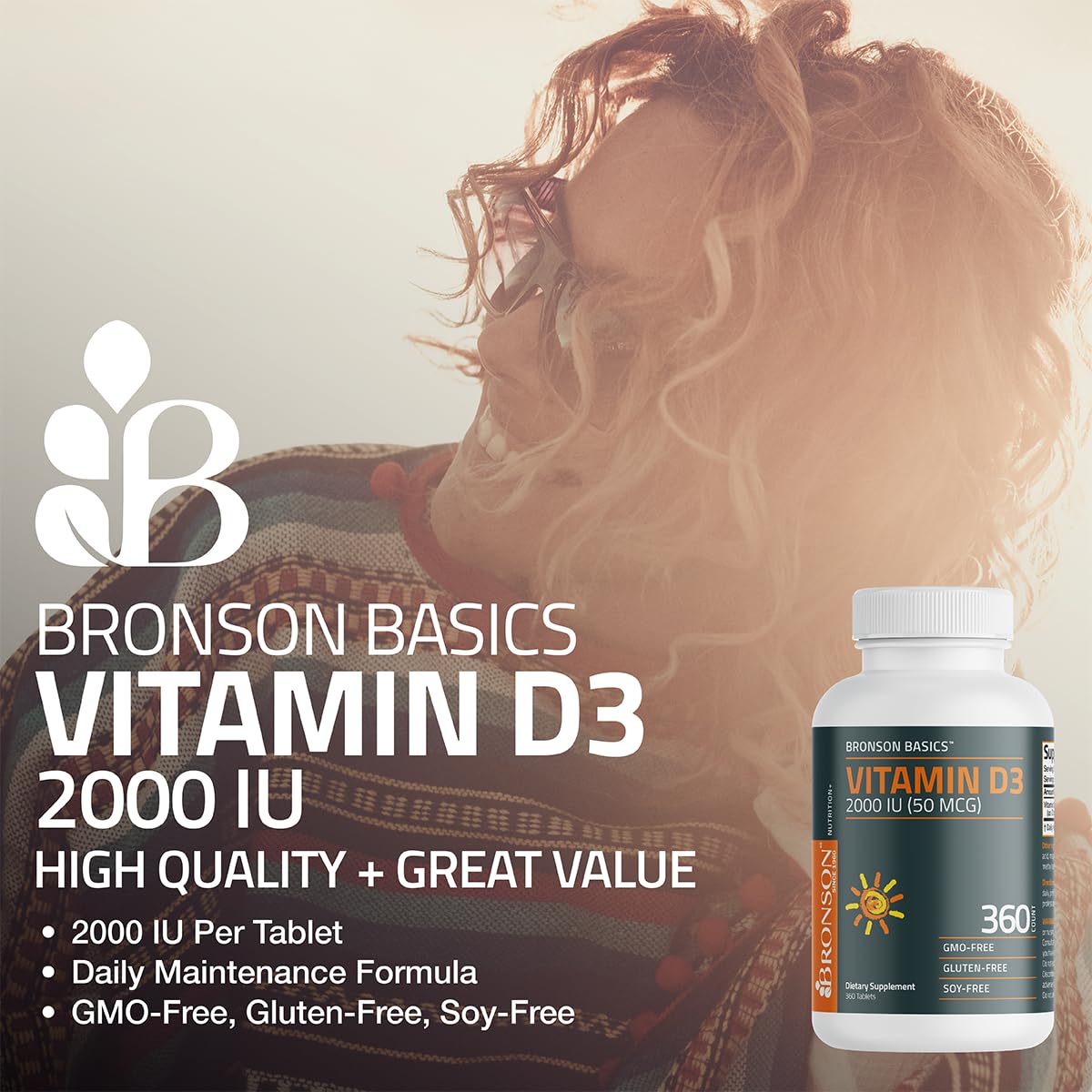 Bronson Vitamin D3 2000 IU (50mcg) Non-GMO, 360 Tablets