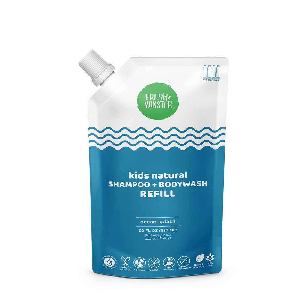Fresh Monster 2-in-1 Kids Shampoo & Body Wash, Ocean Splash, 8.5 oz | Natural Hair Care for Kids, Toxin-Free & Plant-Based, Tear-Free, Hypoallergenic, Sulfate/Paraben Free, Made in USA