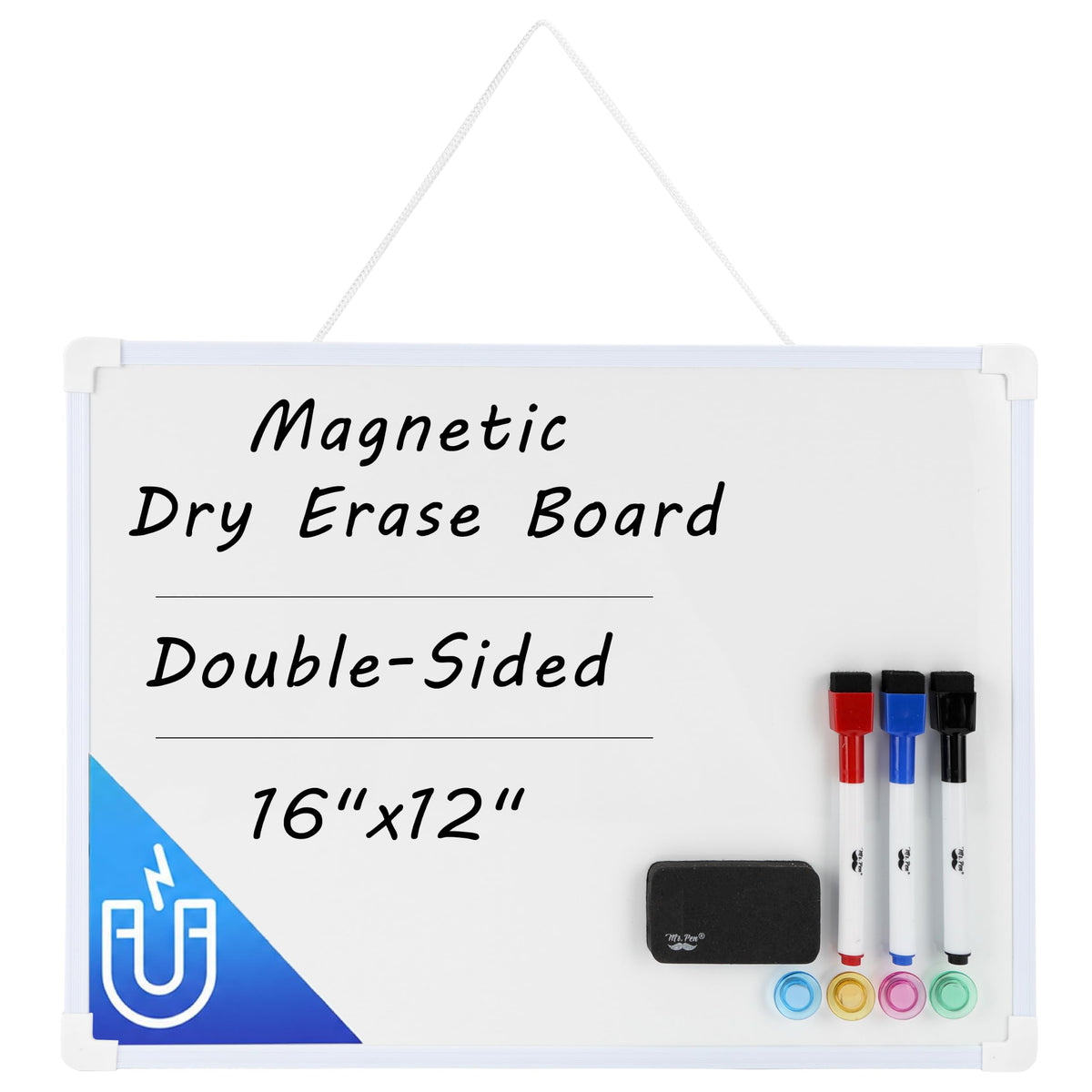 Mr. Pen- Double-Sided Dry Erase Board for Wall, 16" x 12", Magnetic