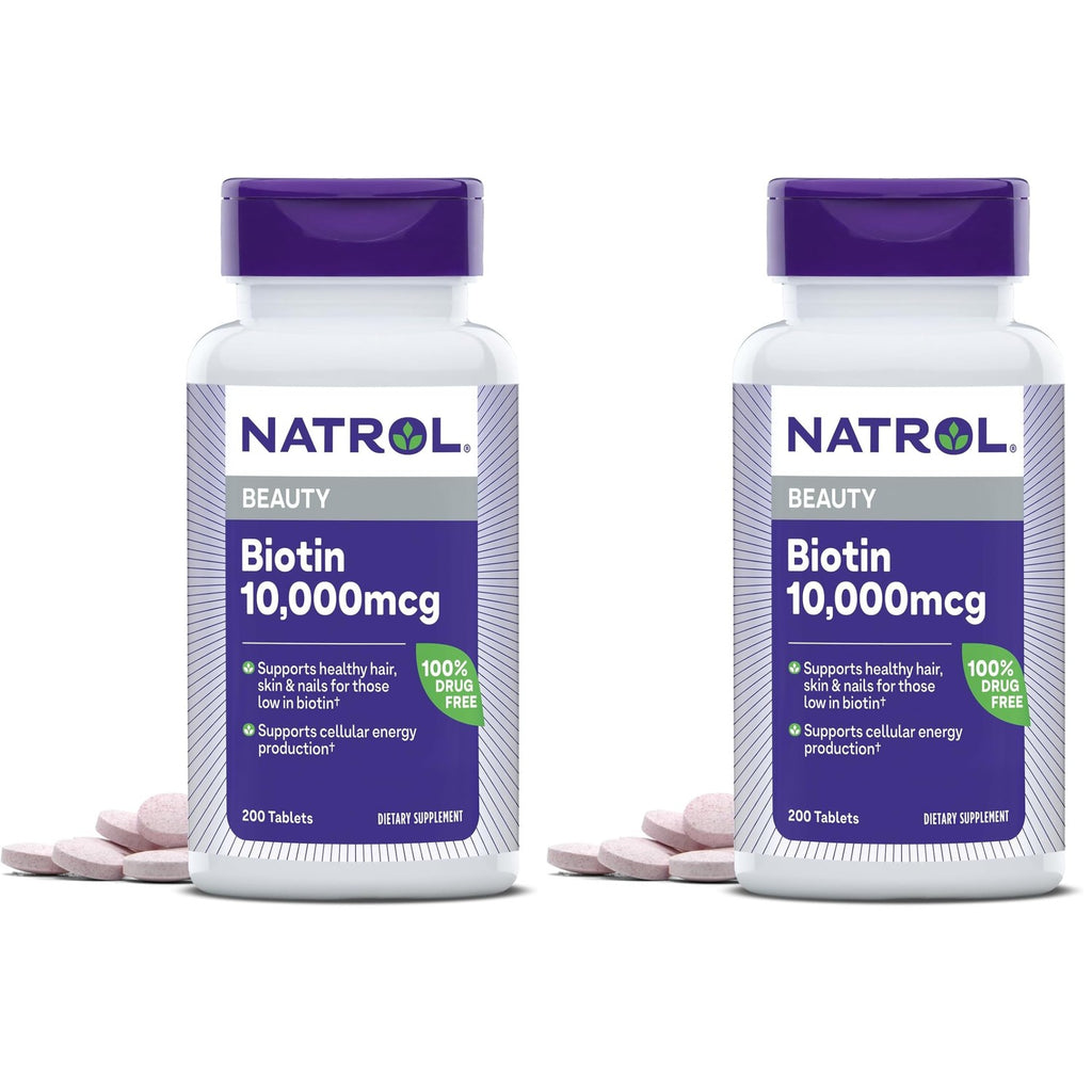 Natrol Biotin 10000mcg, for Healthy Hair, Skin & Nails, 200 Tablets | Support Healthy Hair, Skin and Nails for Those Low in Biotin, Support Healthy Carbohydrate, Fat & Protein Metabolism