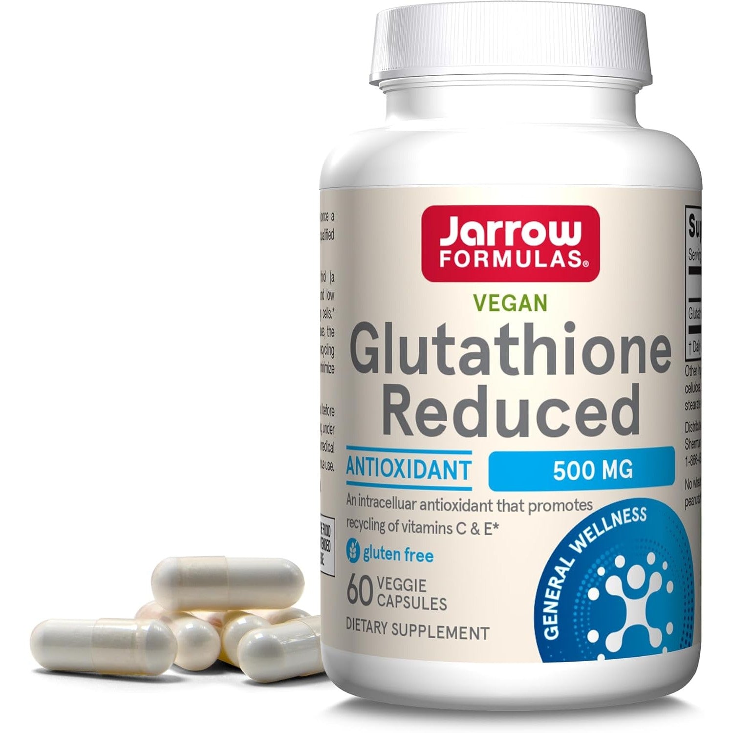 Buy now Jarrow Formulas Glutathione Reduced 500 mg - 120 Veggie Capsules - Intracellular Antioxidant - Quality Glutathione Supplements - Supports Recycling of Vitamins C & E - Non-GMO - Gluten Free - Vegan Unflavored 60 Count (Pack of 1) at indiglob india