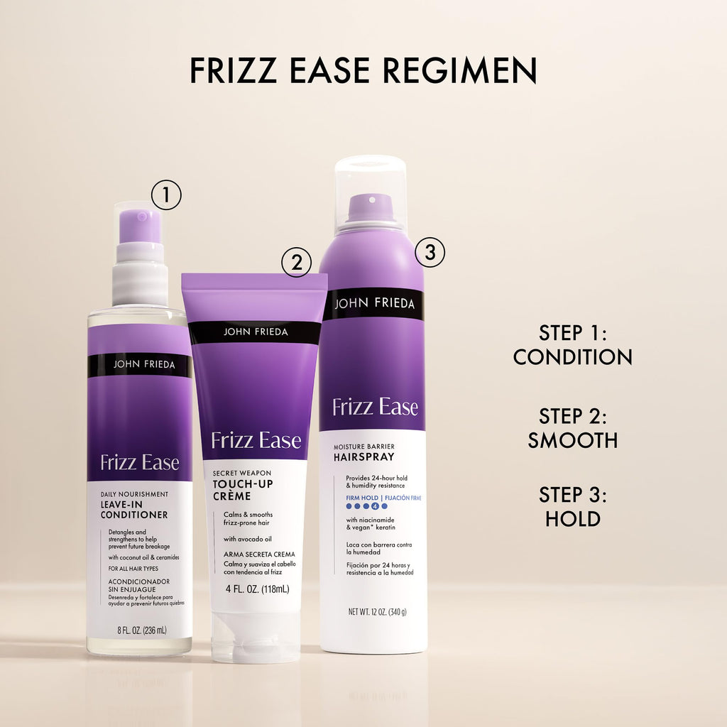 John Frieda Frizz Ease Secret Weapon Smoothing Hair Creme, 4 fl oz | Frizz Control Hair Cream, Tames Flyaways, Split End Treatment, Avocado Oil, Fine or Curly Hair, Touch-Up Cream
