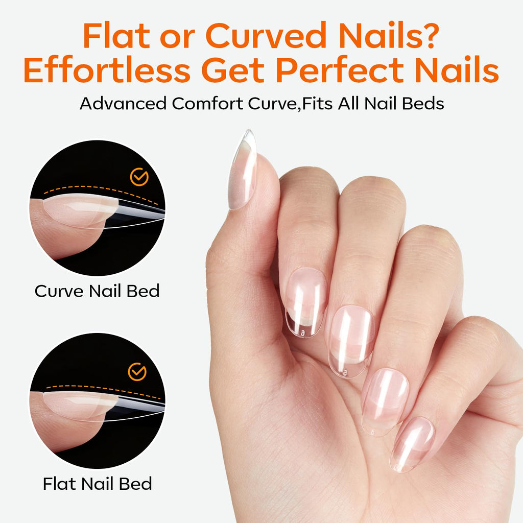 Premium imported Modelones short almond nail tips, 360 pieces. Perfect fit for flat or curved nail beds for effortless application.