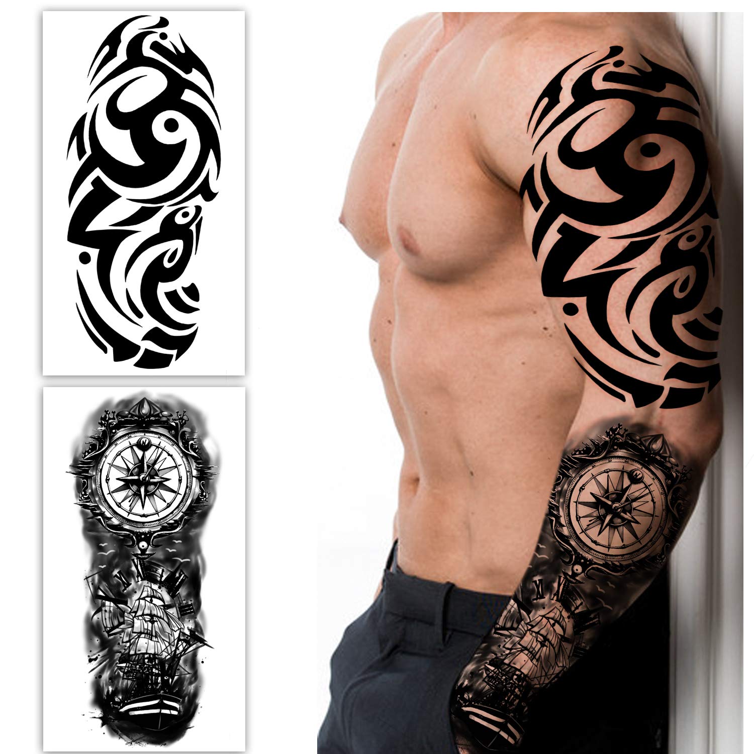 Buy now Extra Large waterproof Temporary Tattoos 8 Sheets Full Arm Fake Tattoos and 8 Sheets Half Arm Tattoo Stickers for Men and Women (22.83"X7.1") at indiglob india