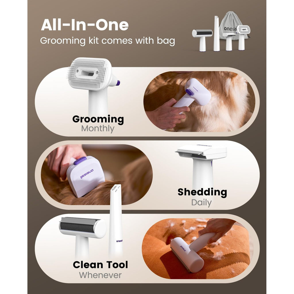 oneisall Dog Hair Vacuum Shedding Grooming Brush Kits for Pet Thick Coats