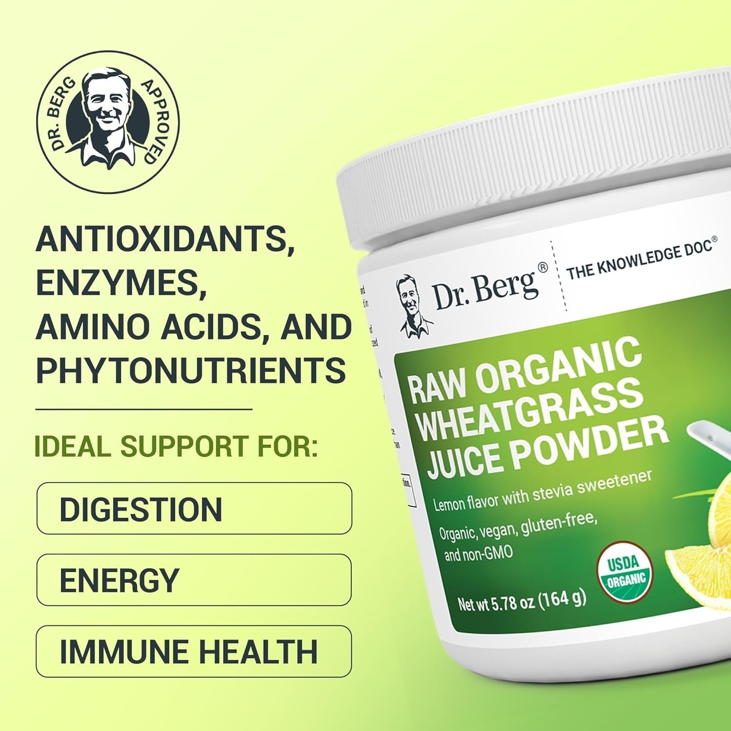 Buy now Dr. Berg USDA Certified Organic Green Powder Superfood (60 Servings) - Made with Raw Wheatgrass, Chlorophyll, Trace Minerals & Natural Enzymes - Non-GMO Green Superfood Powder - Lemon Flavor at indiglob india