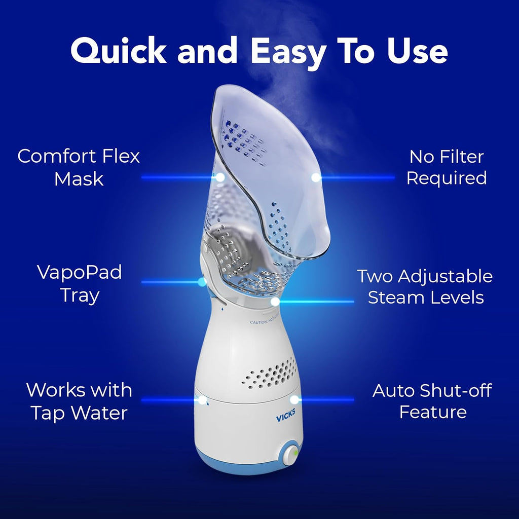 Buy now Vicks Sinus Inhaler - Non-Medicated Steam Relief for Allergies, Congestion, Cough & Colds, Vocal Steamer, Soothes Nasal & Throat Passages, Works with VapoPads (1 Included) at indiglob india