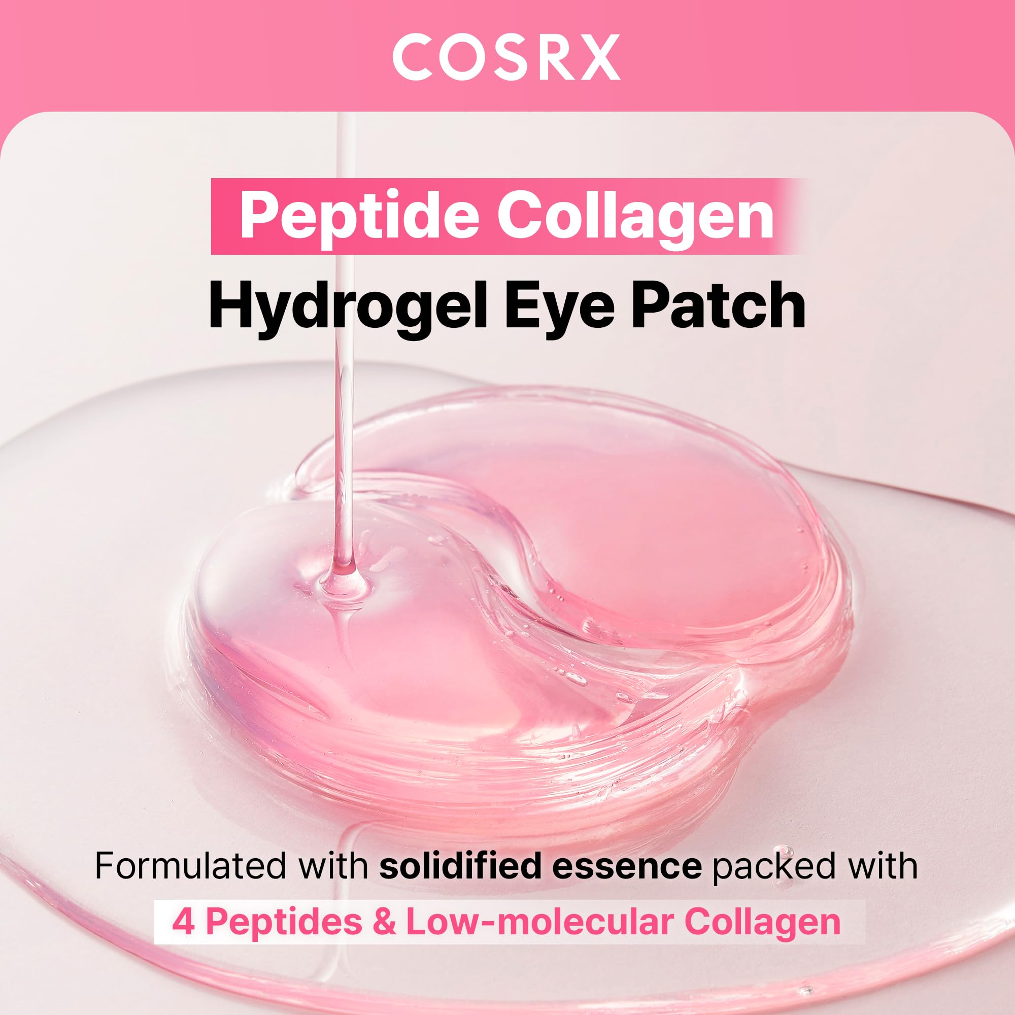 COSRX Pink Peptides Collagen Hydrogel Eye Patch for Puffy Eyes (60) | Cooling & Firming Under Eye Patches with 4-Peptide & Caffeine, Depuffing Gel Eye Mask, Korean Skin Care