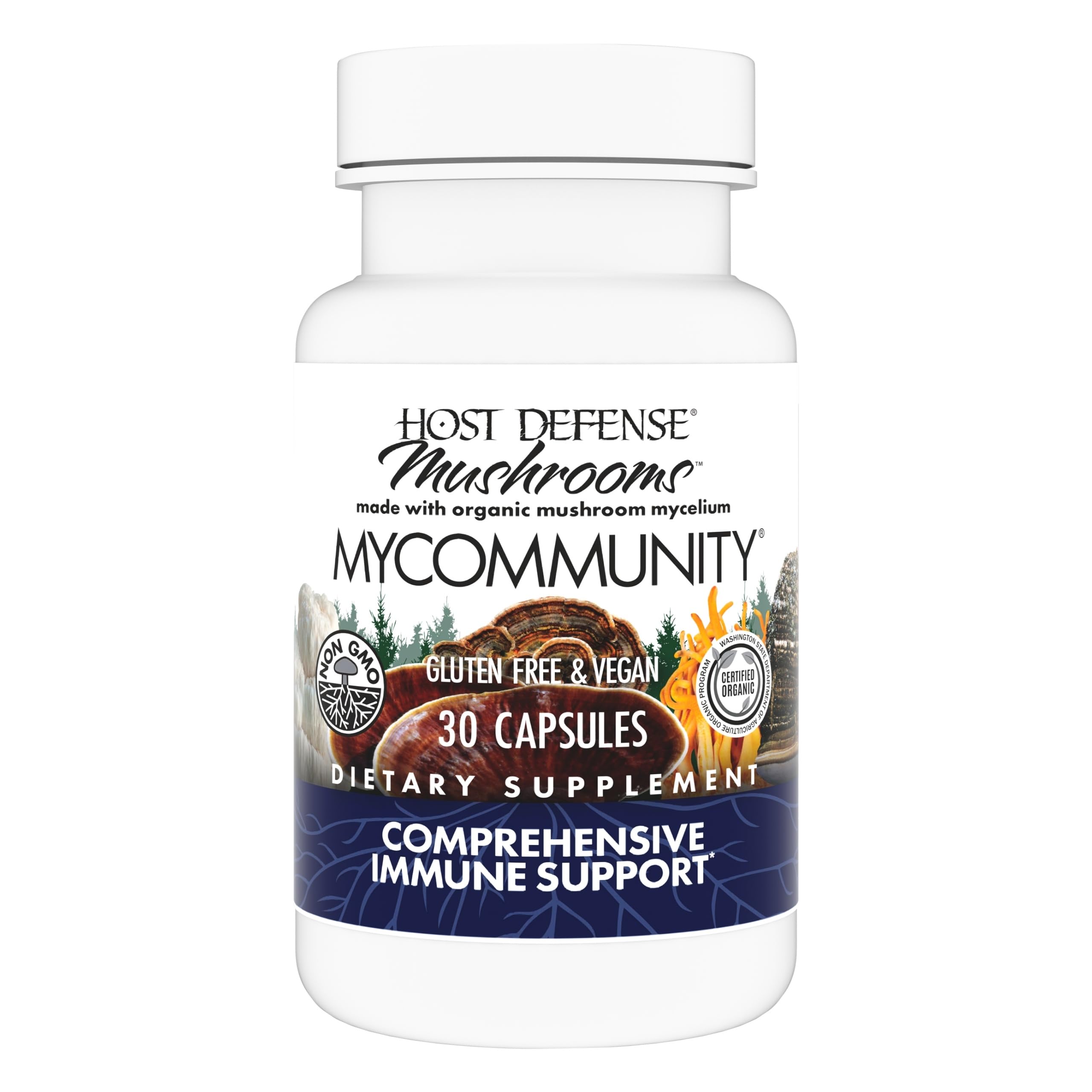 Host Defense MyCommunity Capsules, Immune Support, 30 Capsules | 17 Species Blend Organic Mushroom for Immune Support, 15 Servings