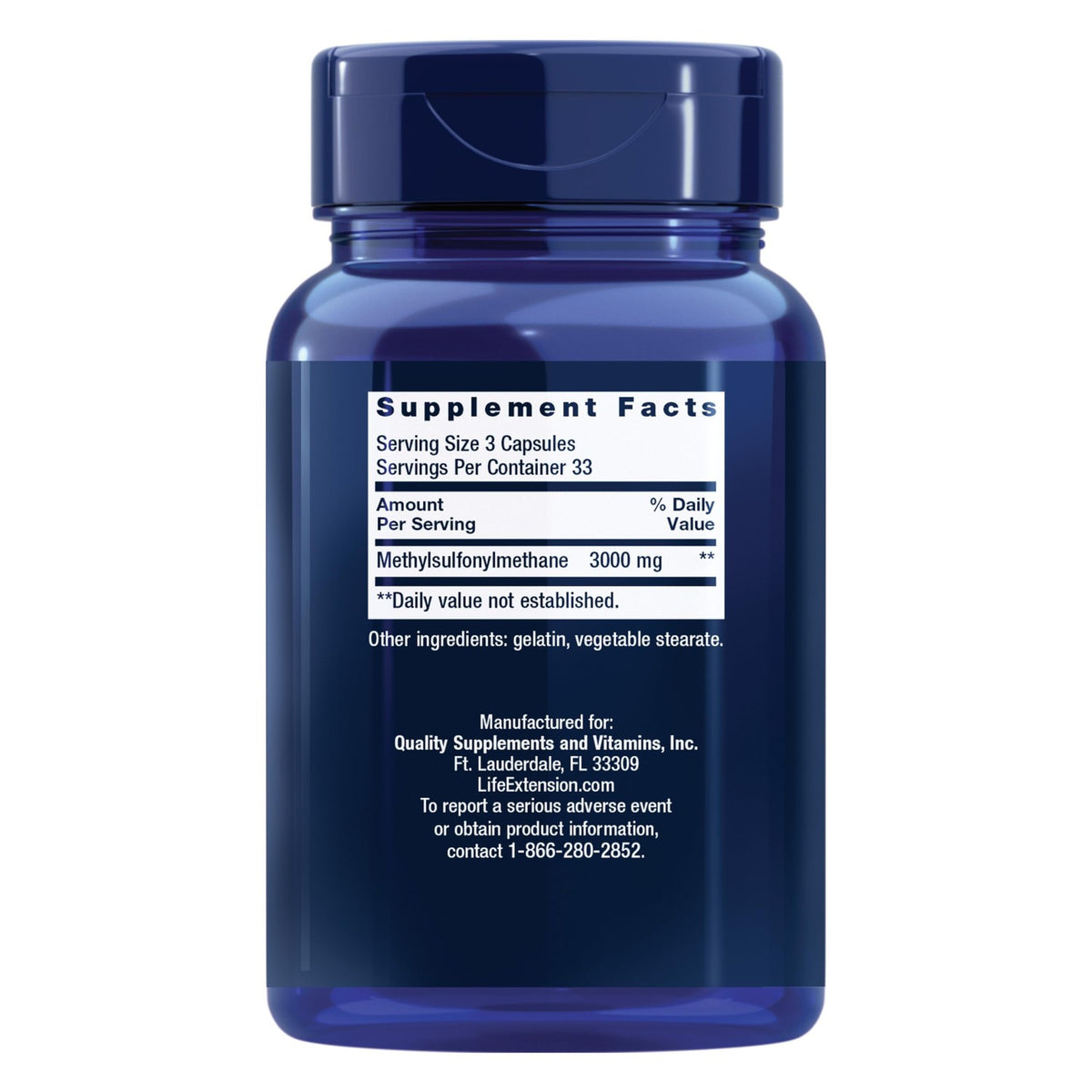 Life Extension MSM, Methylsulfonylmethane, 1000 mg, 100 Capsules