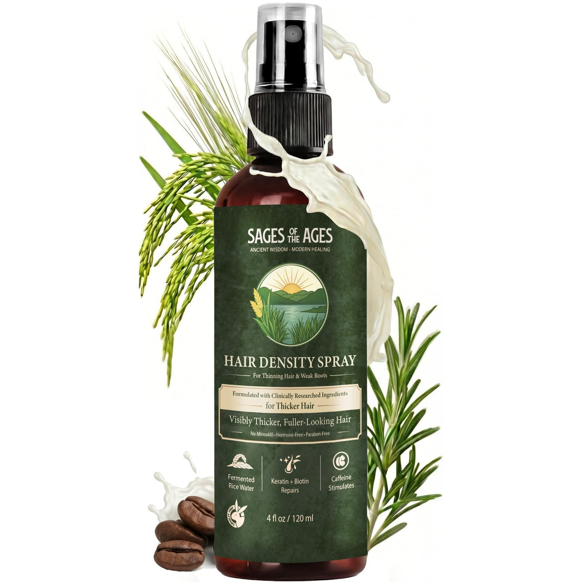 Fermented Rice Water Hair Growth Spray with Rosemary, Keratin, Biotin – Helps Thicken & Strengthen, Hydrating Leave-In Mist for Thinning Strands, Lightweight Daily Spray for Women & Men – 4oz