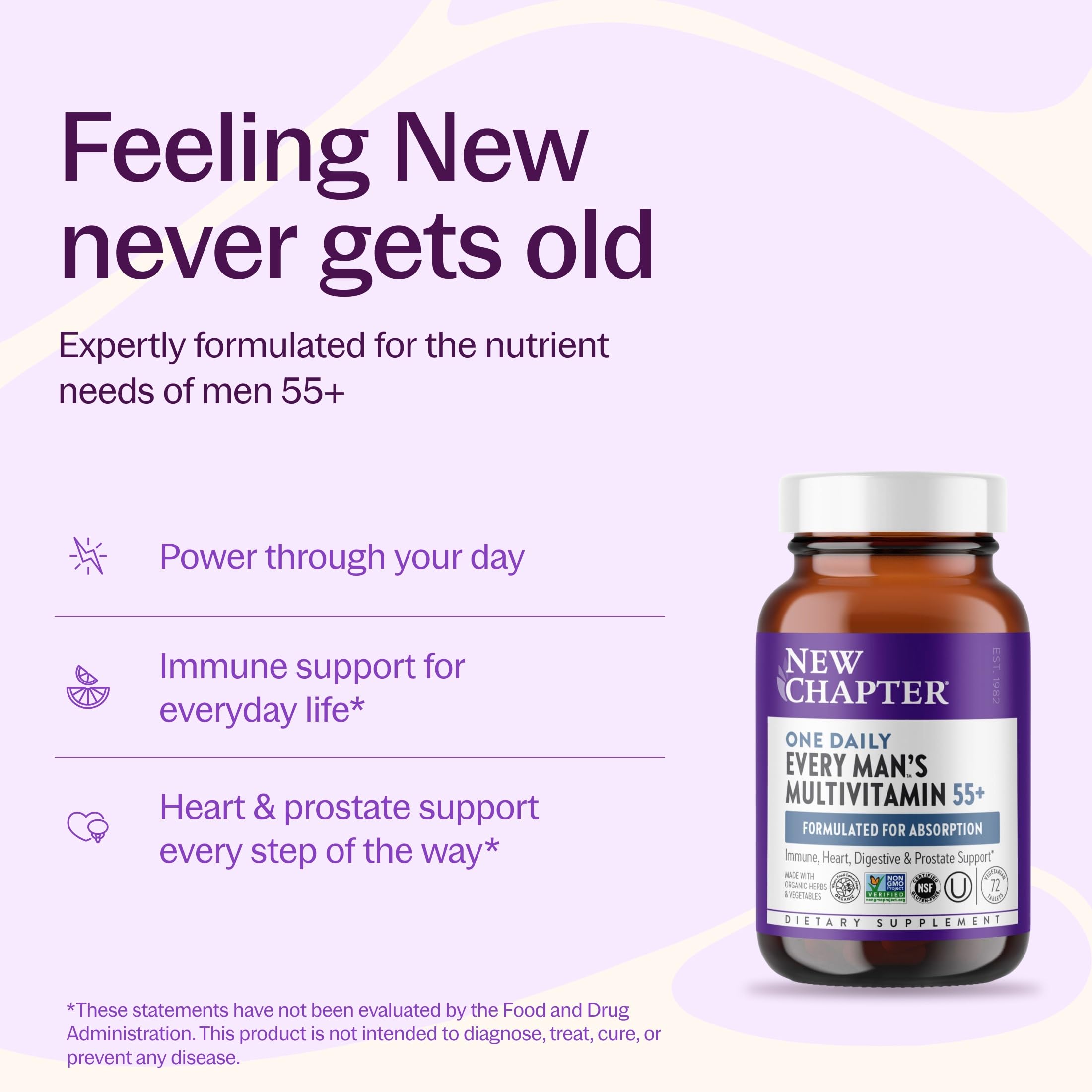 New Chapter Every Man's One Daily 55+ Multivitamin, 72 Tablets | Eyesight, Immune System and Cellular Energy Support with Astaxanthin and Saw Palmetto, Gluten Free and Vegetarian
