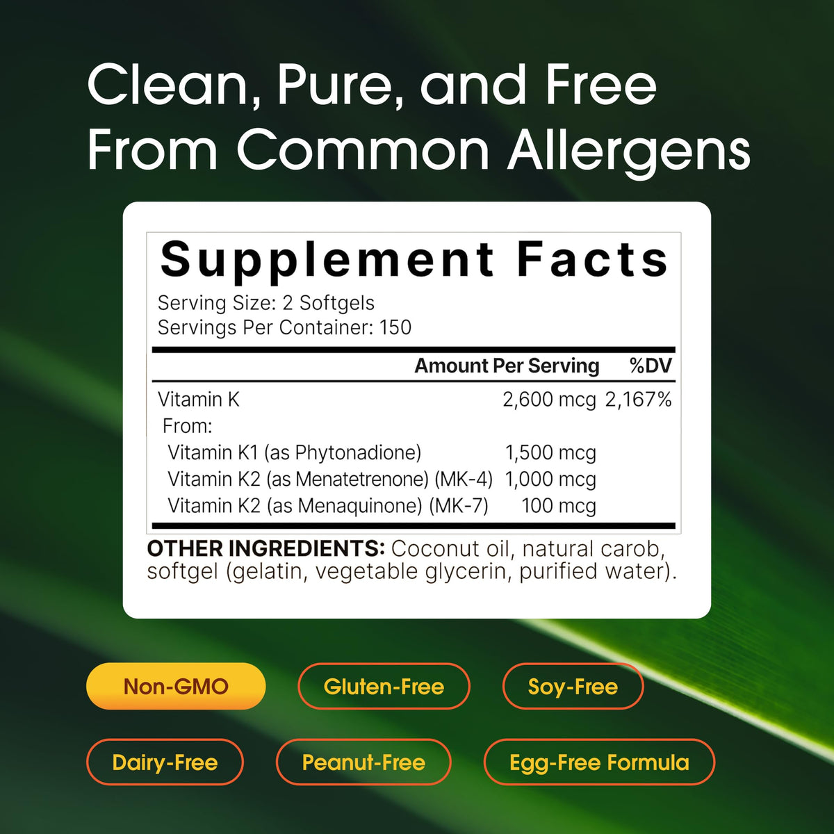 NatureBell Vitamin K Complex 2,600mcg, 300 Softgels