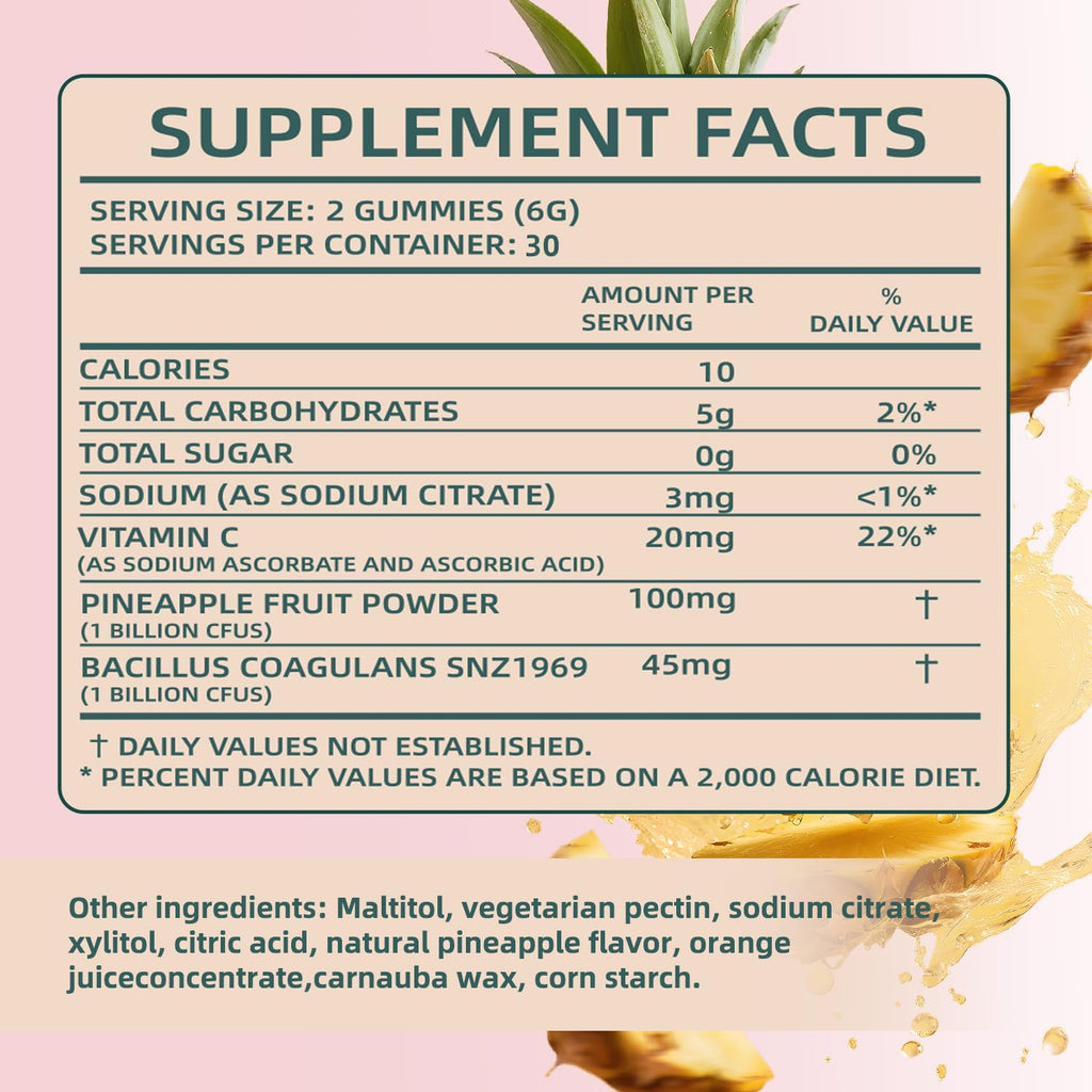 Women Gummies for pH Balance, Premium Feminine Vaginal Health Probiotics Her Gummy, Immune Support, Vegan, Gluten-Free, Pineapple Flavour 60 Gummies 30 Servings