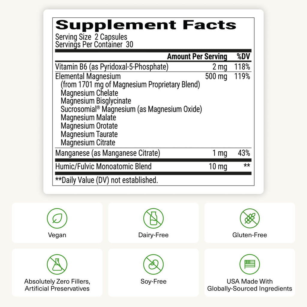 BIOptimizers Magnesium Breakthrough Supplement with 500mg - 7 Forms of Magnesium: Glycinate, Malate, Citrate, and More - Natural Support for Sleep and Cognitive Function -60 Capsules- Calming Vitamins