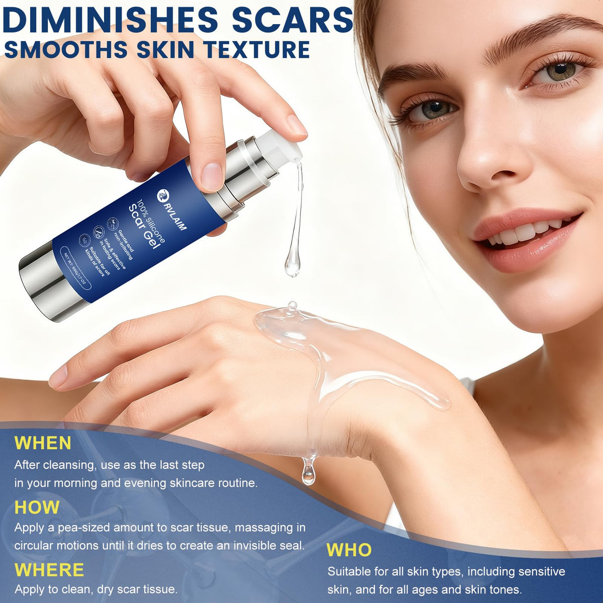 Rvlaim 100% Advanced Silicone Scar Gel for Old & New Scars,1.7oz/50ml