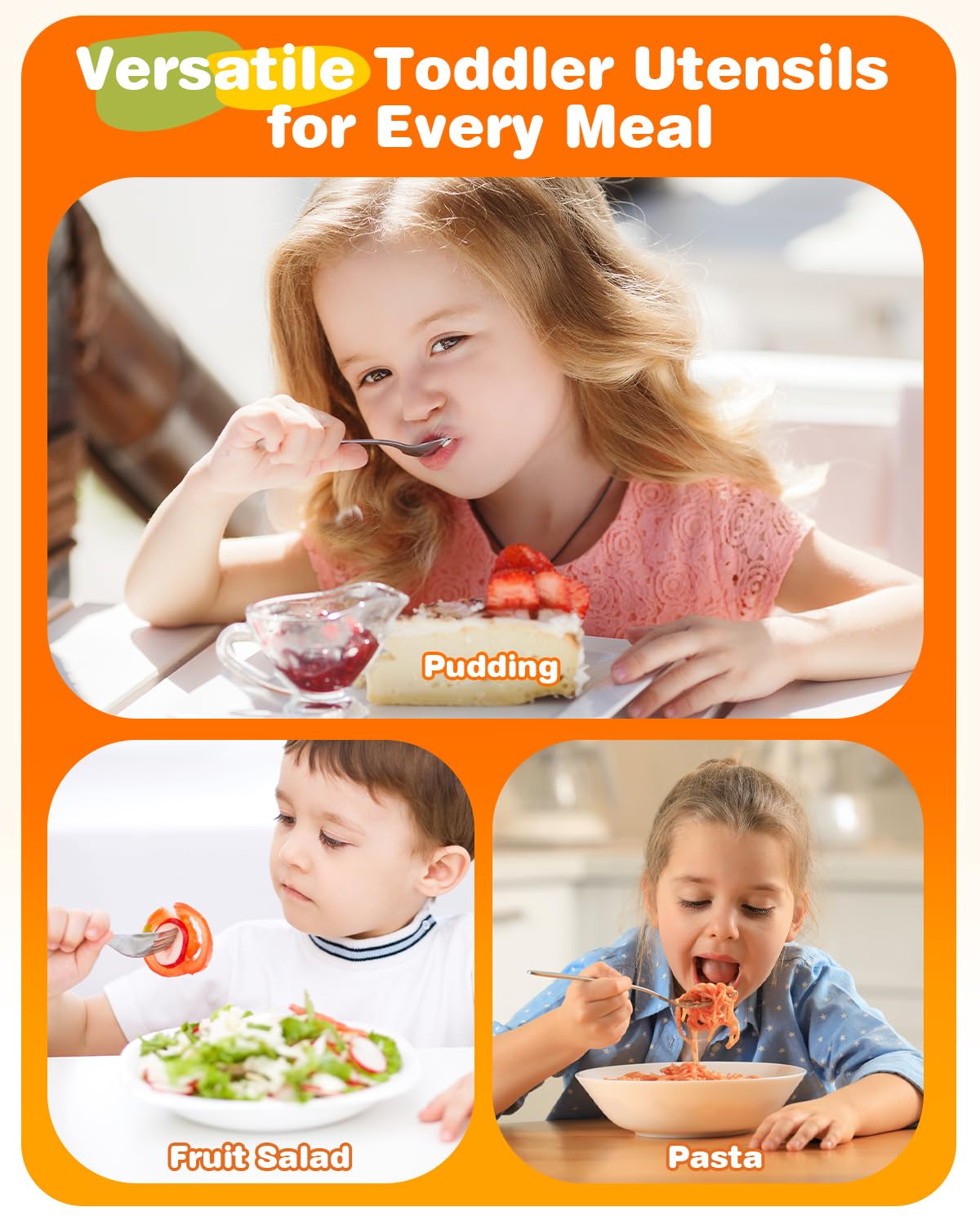 8-Piece Toddler Utensils Set, Food Grade Stainless Steel Kids Silverware Set Including Forks and Spoons, Child-Sized, Dishwasher Safe
