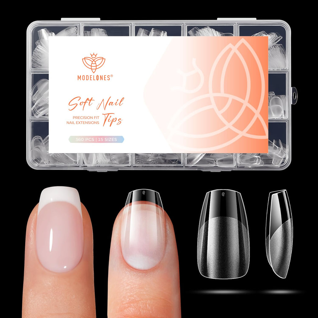 Discover 360 genuine Modelones Short Almond Nail Tips in various sizes, perfect for seamless nail extensions. Easy to use and precision fit.