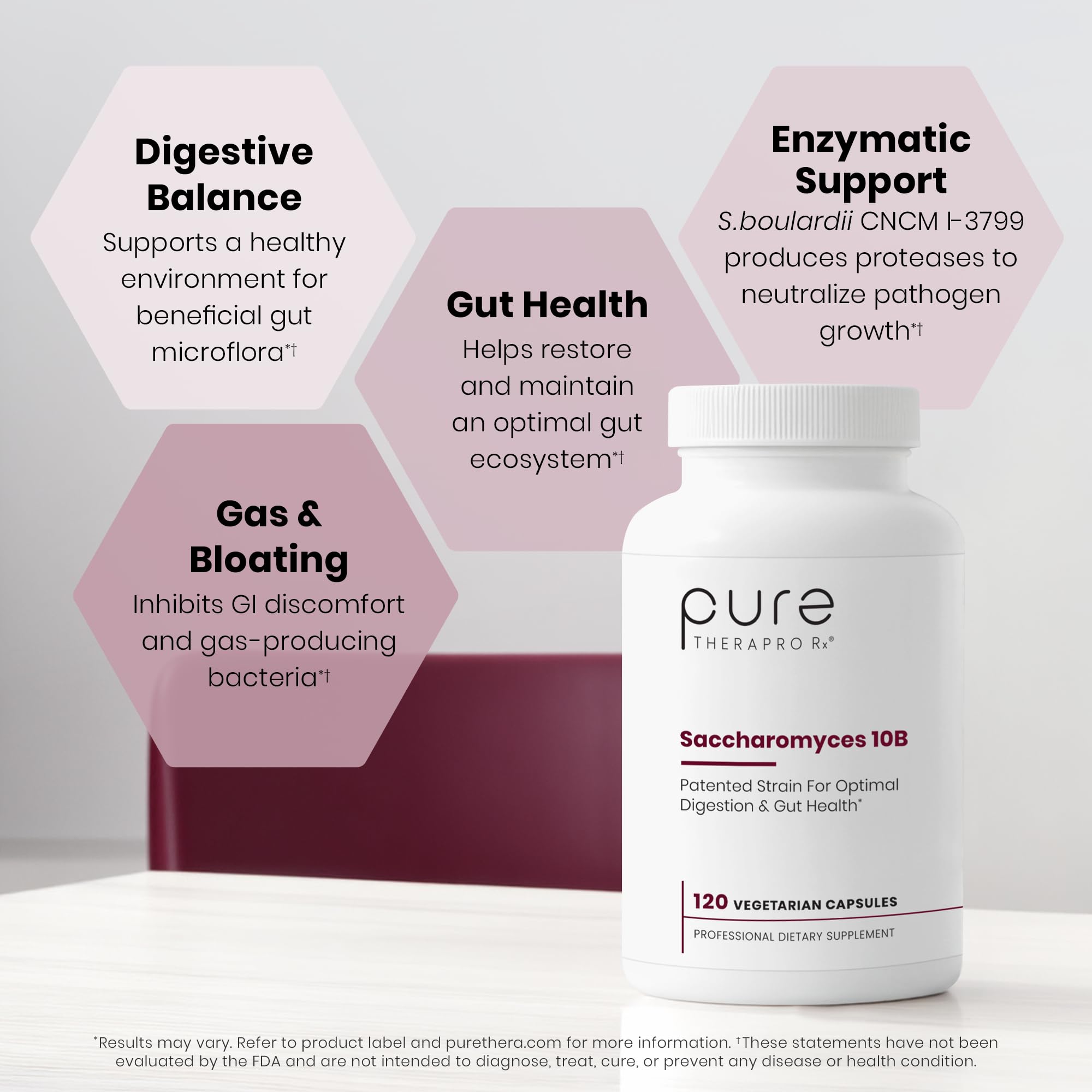 Pure Therapro Rx Saccharomyces 10B Probiotic, 120 Capsules | Supports Gut & Digestive Health, 10B CFU Saccharomyces Boulardii, For Men & Women, No Fillers, Made in USA, Pharma Grade