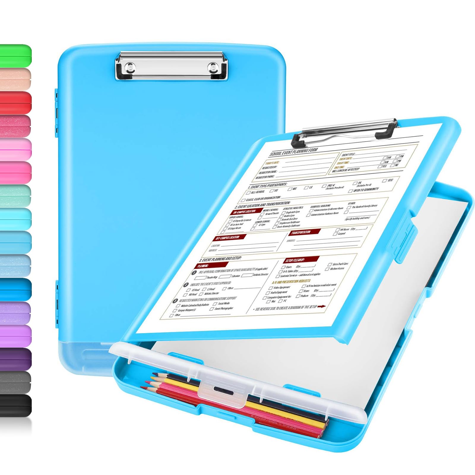 Buy now Sooez Clipboard with Storage, Clip Board 8.5 x 11 with Pen Holder, Plastic Organization Case Box for Letter Legal A4 Size Paper, Low Profile Clip, Nurses Teachers Must Haves, School & Office Supplies Sky Blue at indiglob india