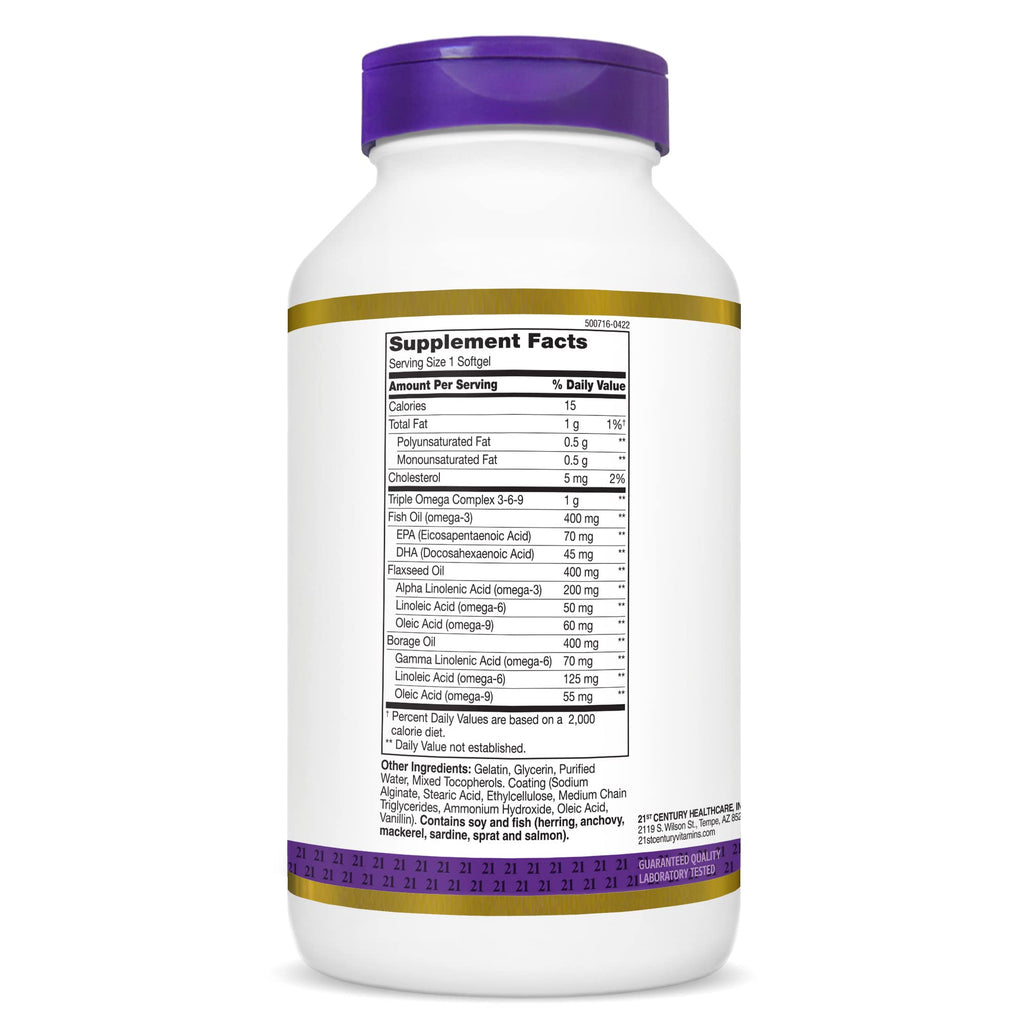 Buy now 21st Century Triple Omega Complex 3 6 9 Enteric Coated Softgels, 180 Count Bottle (22875) at indiglob india