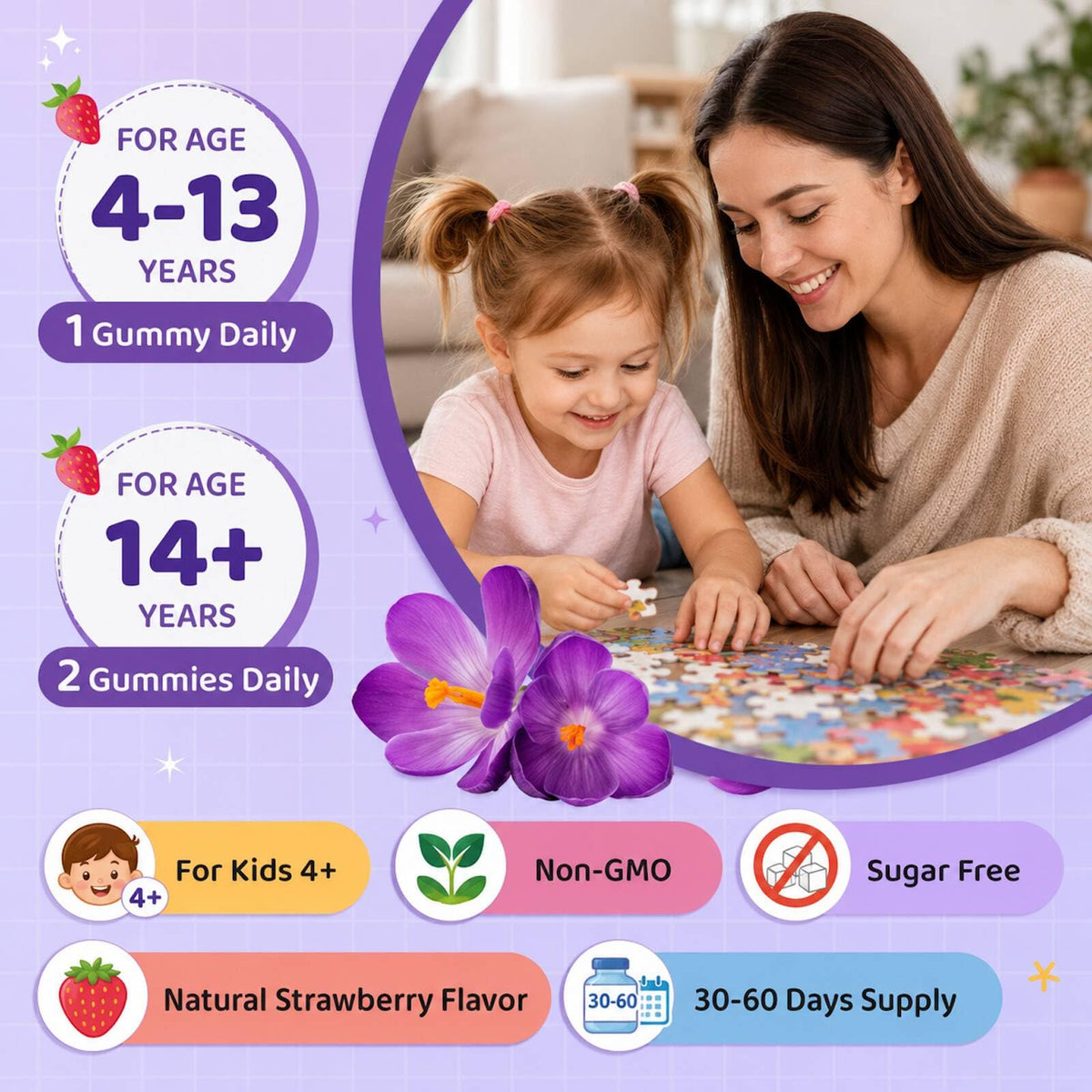 Saffron Gummies for Kids & Adults for Calm Mood, Focus & Daily Wellness