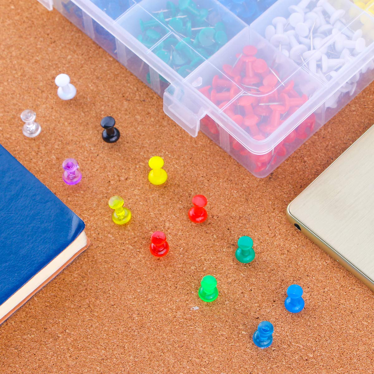 Push Pins Color Thumb Tacks 600-Count Standard Pins Steel Point and Colored Plastic Head, 12 Assorted Colors