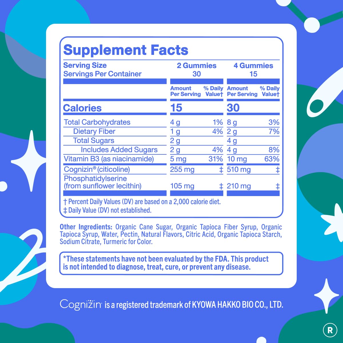 Teen Focus Gummies with Cognizin Citicoline, PS & Vitamin B3 for Ages 13-18 | Brain gummies for teens with Cognizin® citicoline and phosphatidylserine; caffeine-free choline gummies for focus and memory