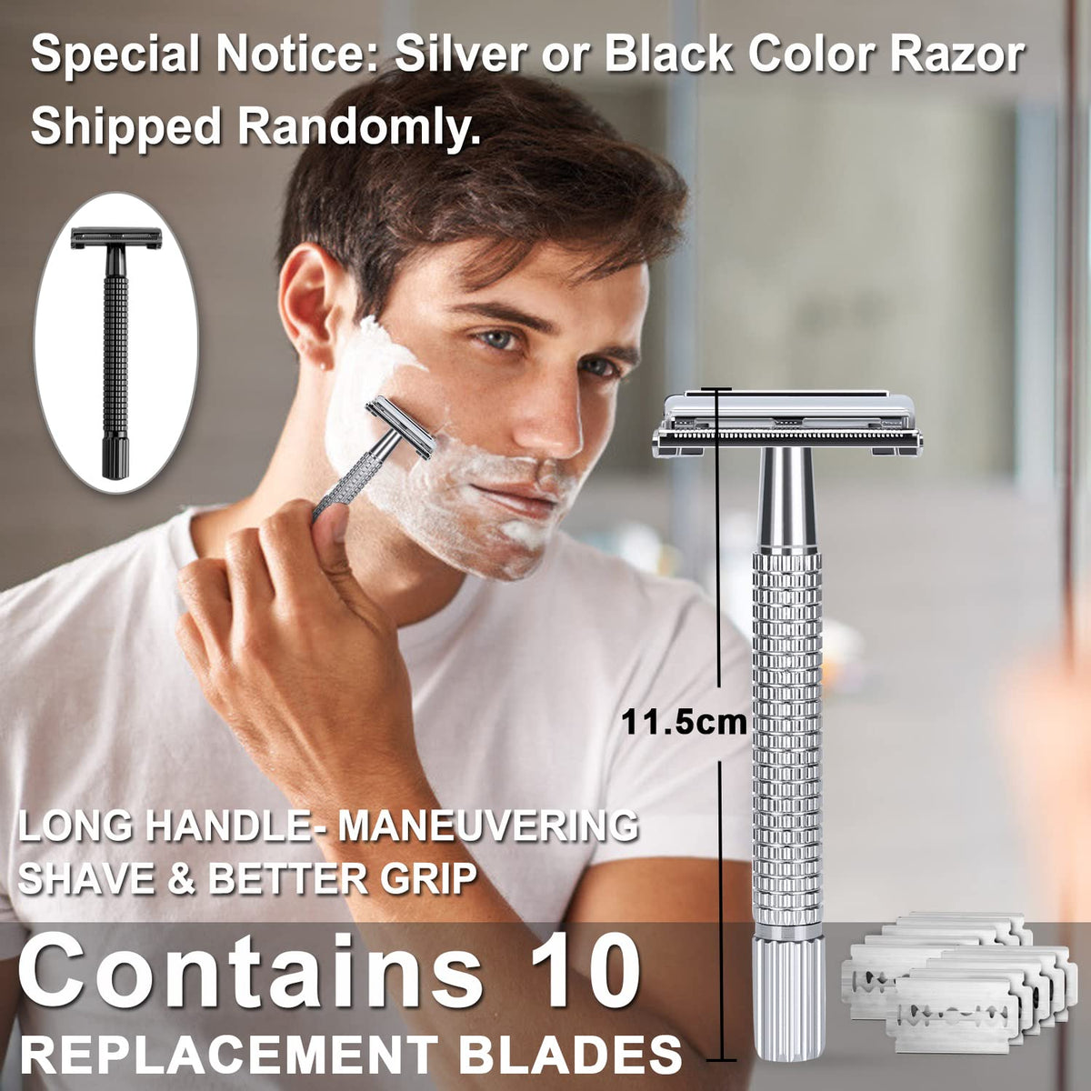 LEPONIX Shaving Kit for Men with Safety Razor Brush Bowl and Beard Bib
