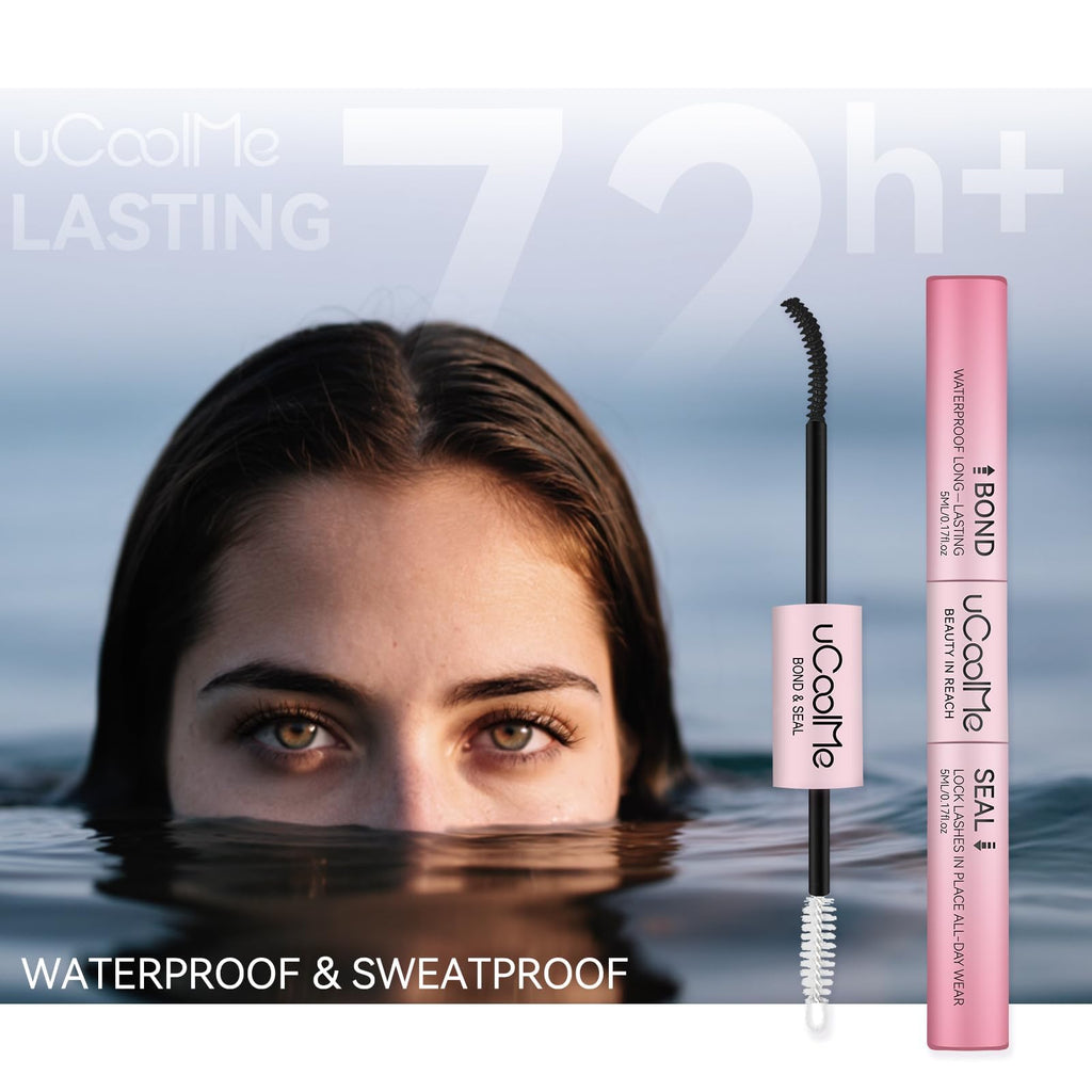 uCoolMe Lash Bond and Seal Waterproof for Lash Clusters 144Hours New Upgrade Leak-Proof Cap Upgraded Airtight Pipe Material Non-Irritating Lash Glue for DIY at Home(Black,10ML)
