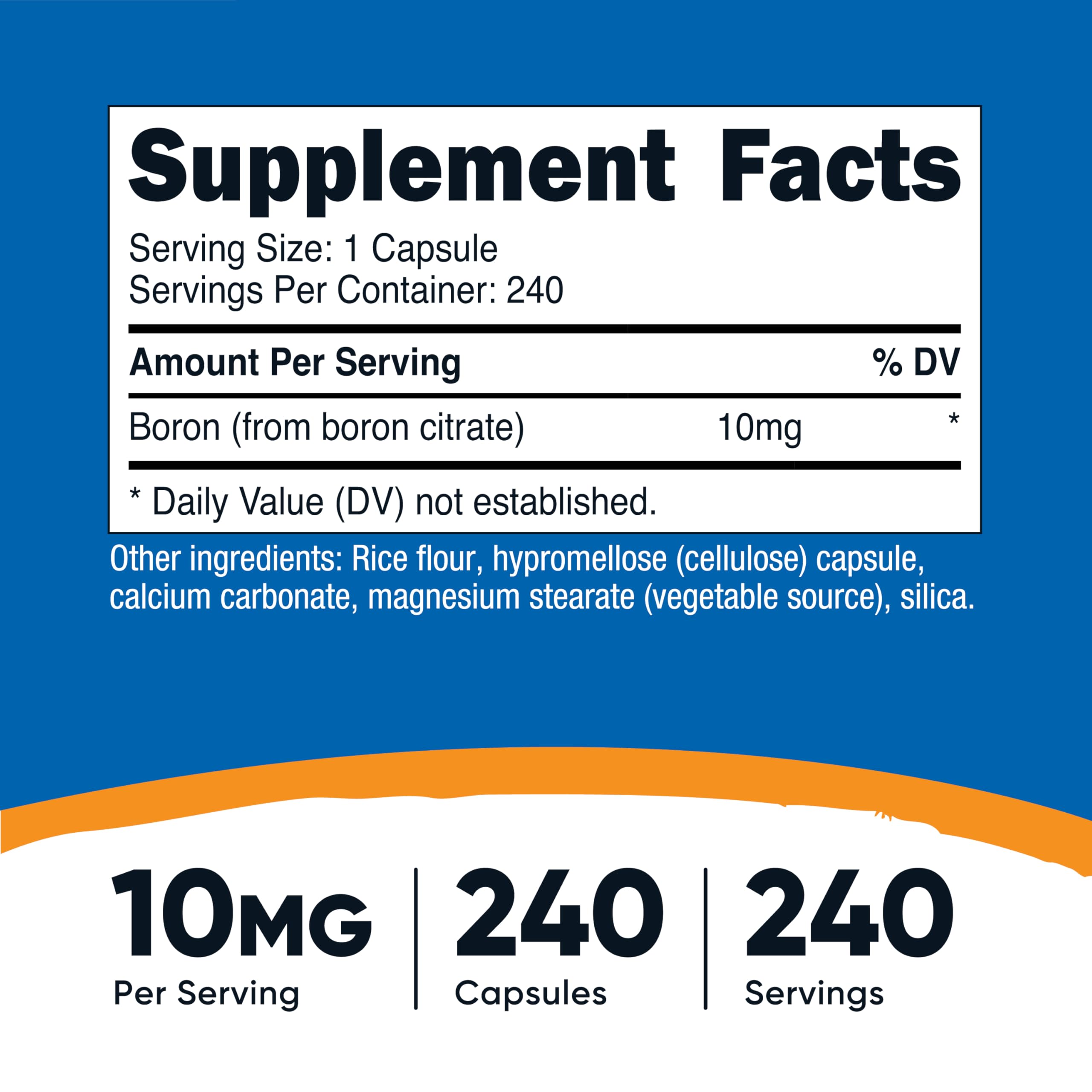 Nutricost Boron Capsules 10mg, 240 Vegetarian Capsules, Gluten Free | GMO-Free
