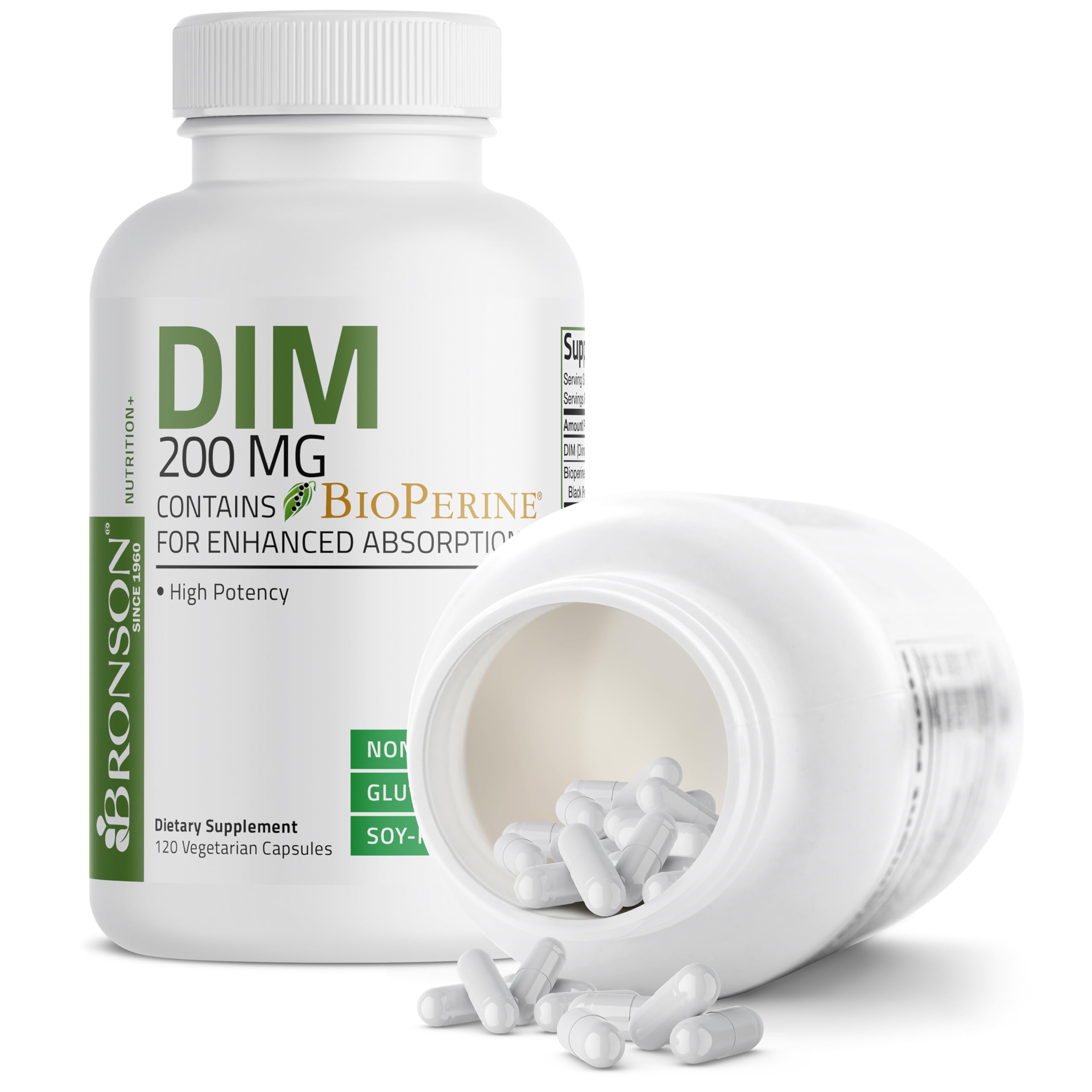Bronson DIM 200 mg Diindolylmethane with BioPerine, 120 Vegetarian Capsules | Enhanced Absorption, Healthy Estrogen Metabolism & Balanced Hormones for Men & Women, Non-GMO, Gluten-Free & Soy-Free