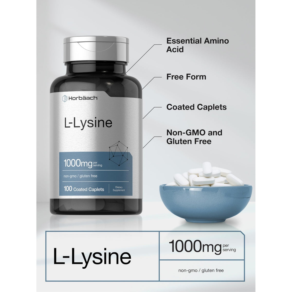 Horbäach L-Lysine 1000mg | 100 Coated Caplets