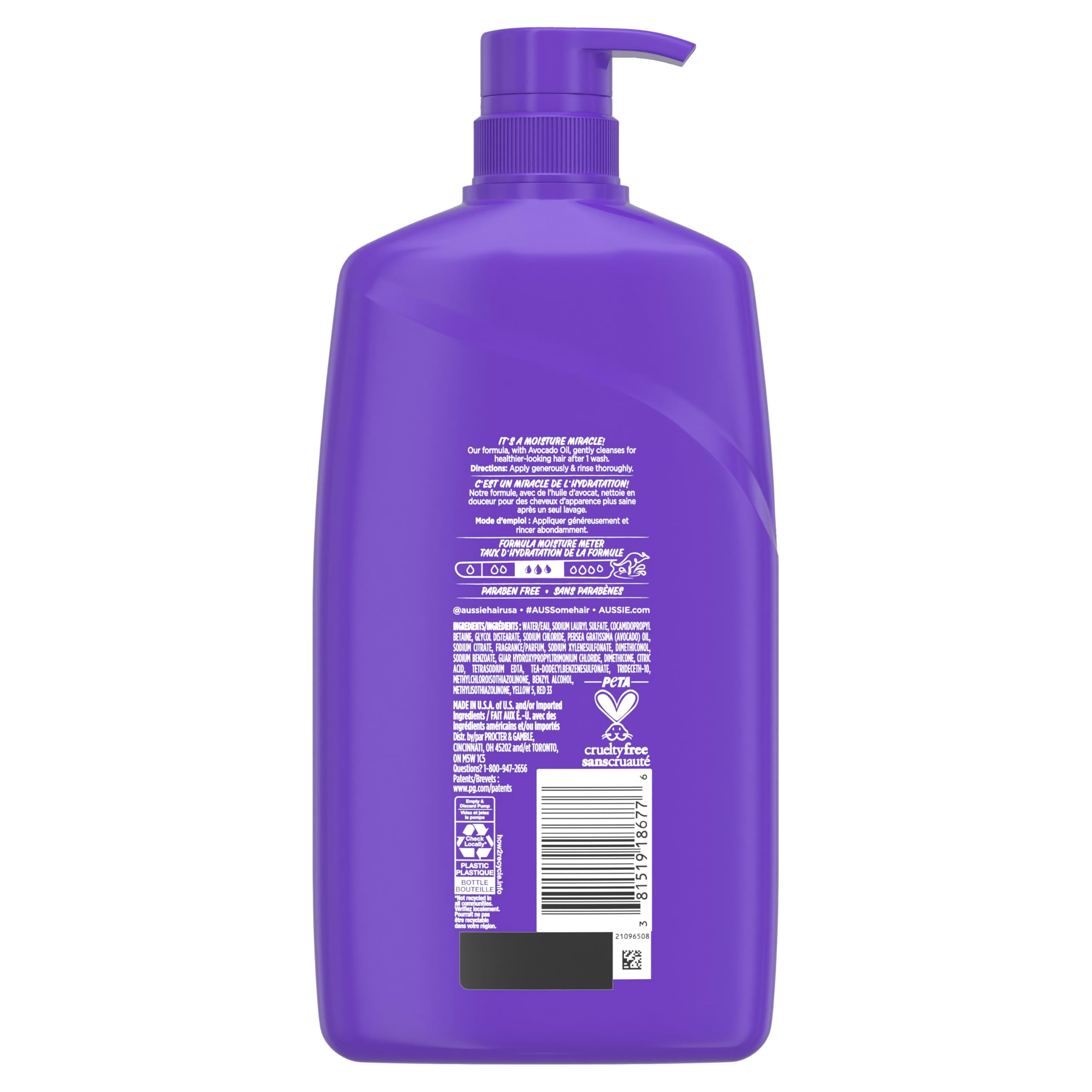Aussie Miracle Moist Shampoo: Hydrating & Gentle Cleansing Treatment with Avocado & Jojoba Oil, 26.2 Fl Oz
