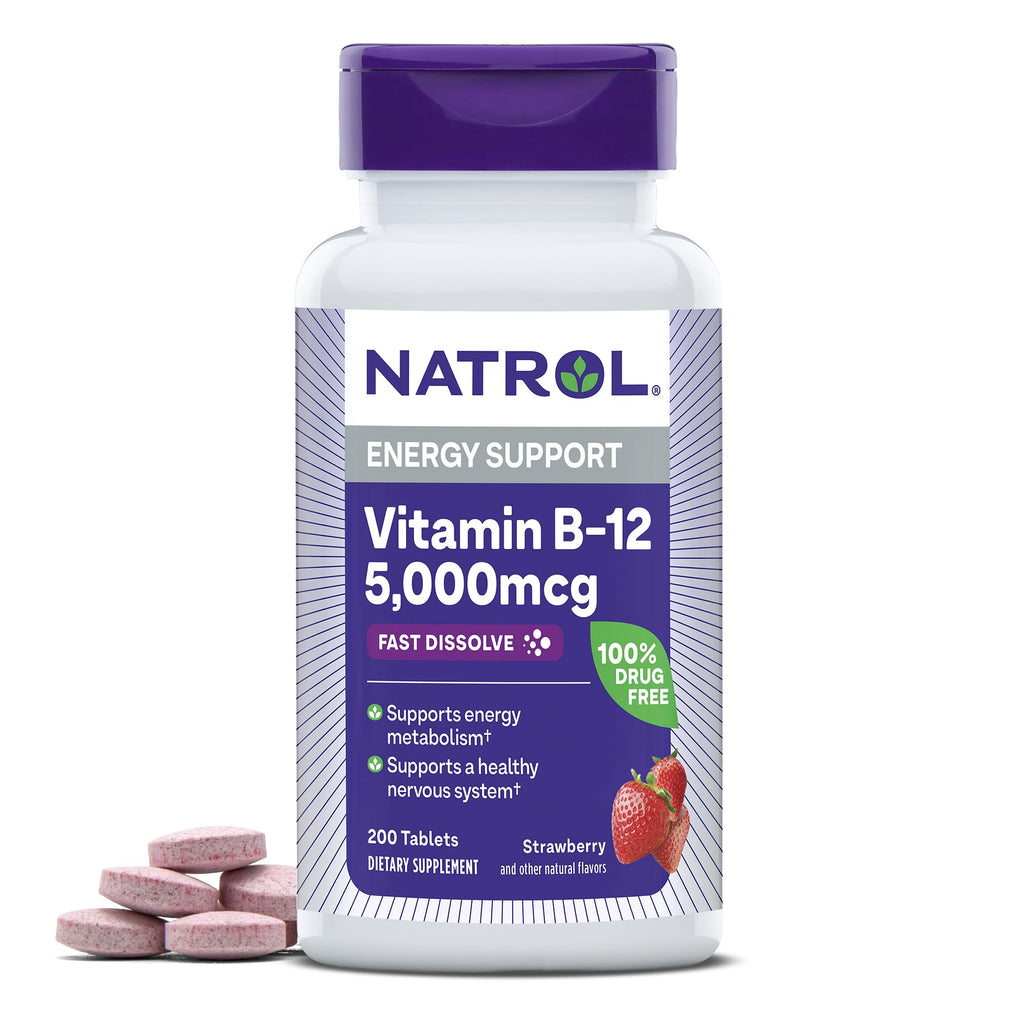 Natrol Vitamin B12 5000 mcg Fast Dissolve B12 Supplement, 100 Tablets | Supports a Healthy Nervous System and Energy Metabolism, 100 Day Supply