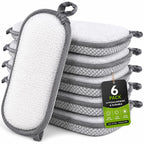 R&C Scrub Max Sponges Kitchen Dish Dual-Sided Sponge for Washing Dishes Cleaning Kitchen, All-Purpose (6 Pack,Large) Non Scratch, Rough Scrubbers Side for Non-Stick Cookware, Soft Microfiber Scrub