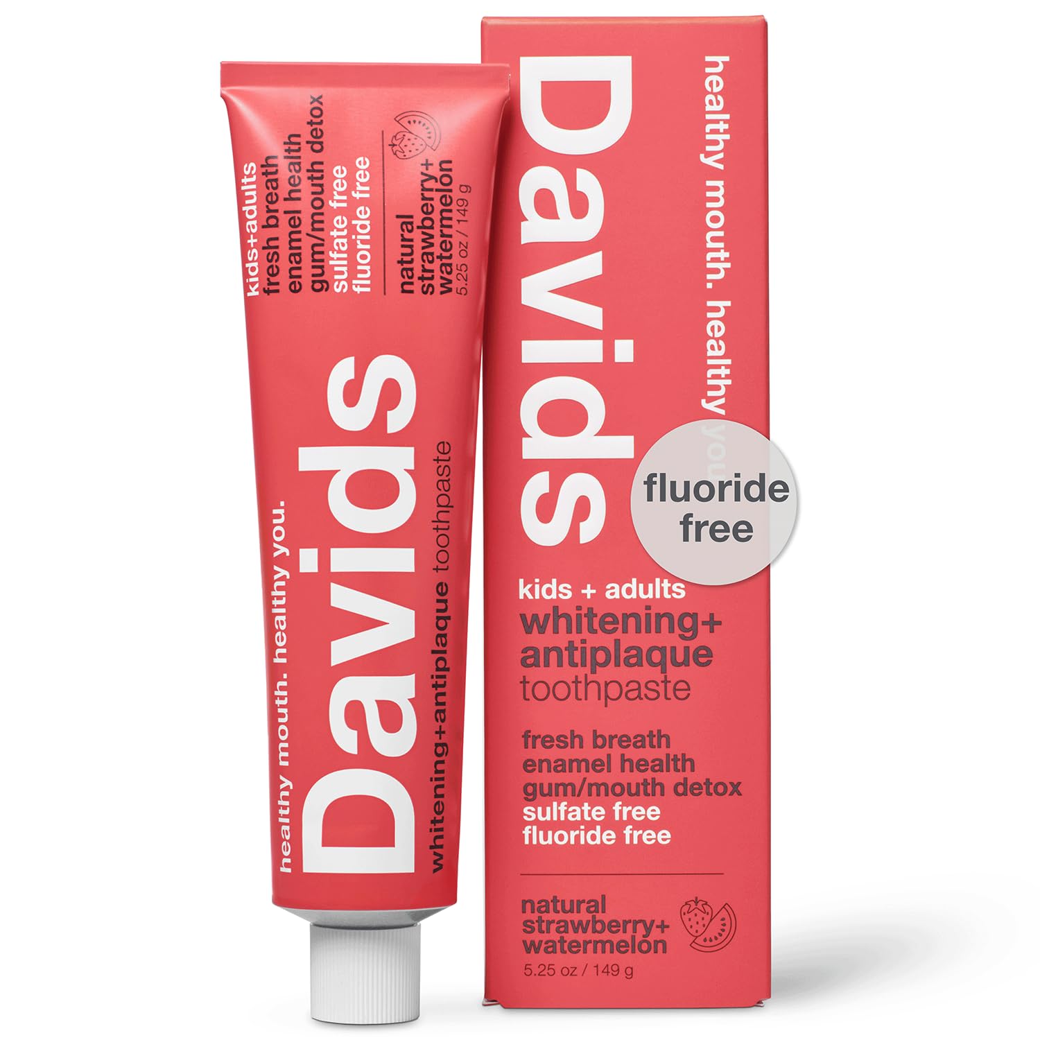 Buy now Davids Fluoride Free Toothpaste, Teeth Whitening, Antiplaque, SLS (Sulfate) Free, Promotes Enamel Health, Mouth & Gum Detox, EWG Verified, Peppermint, 5.25oz 5.25 Ounce (Pack of 1) Strawberry + Watermelon at indiglob india
