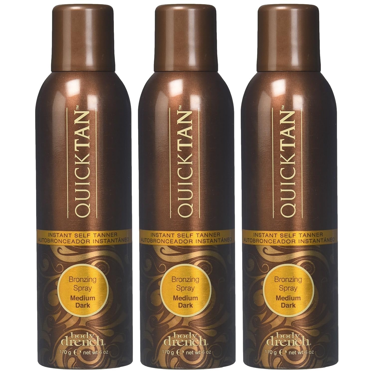 Body Drench QuickTan Instant Self Tanner Bronzing Spray, Salon-Quality Medium/Dark Tan, Streak-Free, Tinted Formula, 6 oz, 1-pack