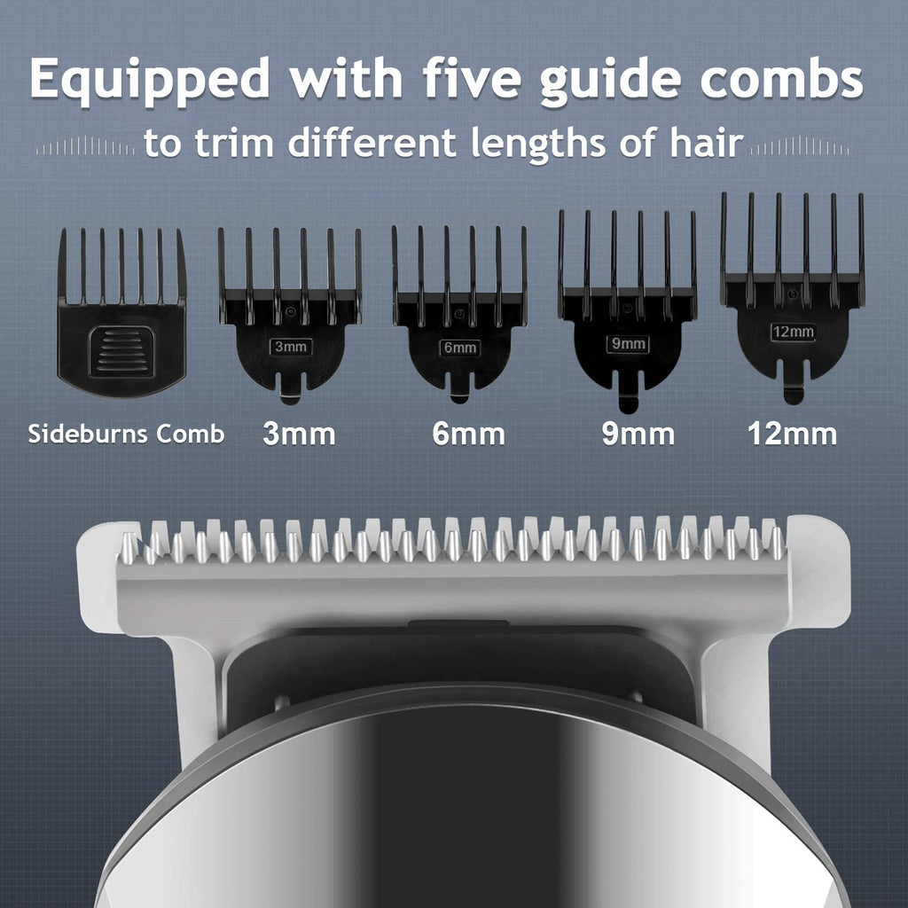 Ufree Beard Trimmer for Men, Waterproof Electric Razor, Grooming Kit | Stainless steel blades, six interchangeable heads, wet and dry use, USB rechargeable, for face body nose ear trimming, silver