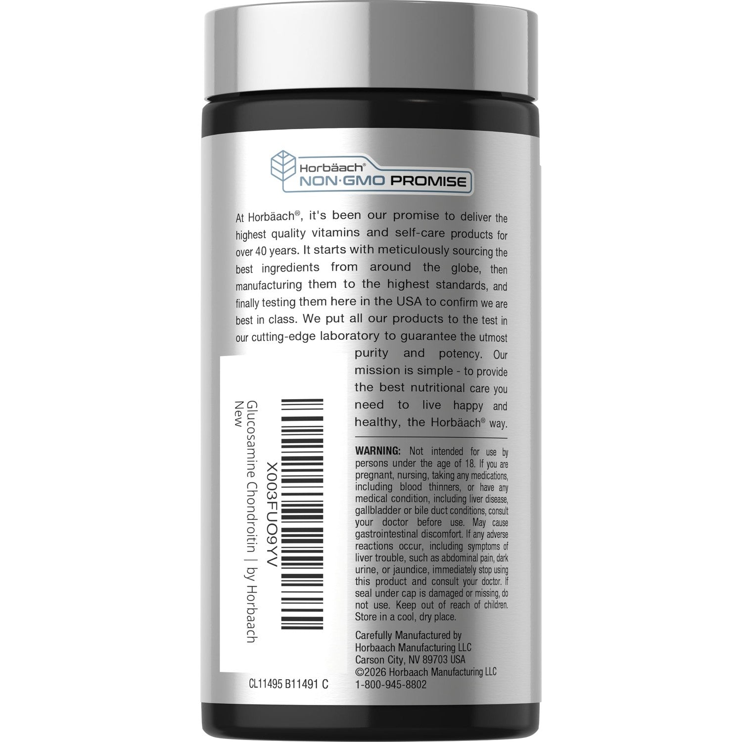 Horbäach Glucosamine Chondroitin | Plus MSM & Turmeric | 180 Coated Caplets | Non-GMO, Gluten Free Supplement