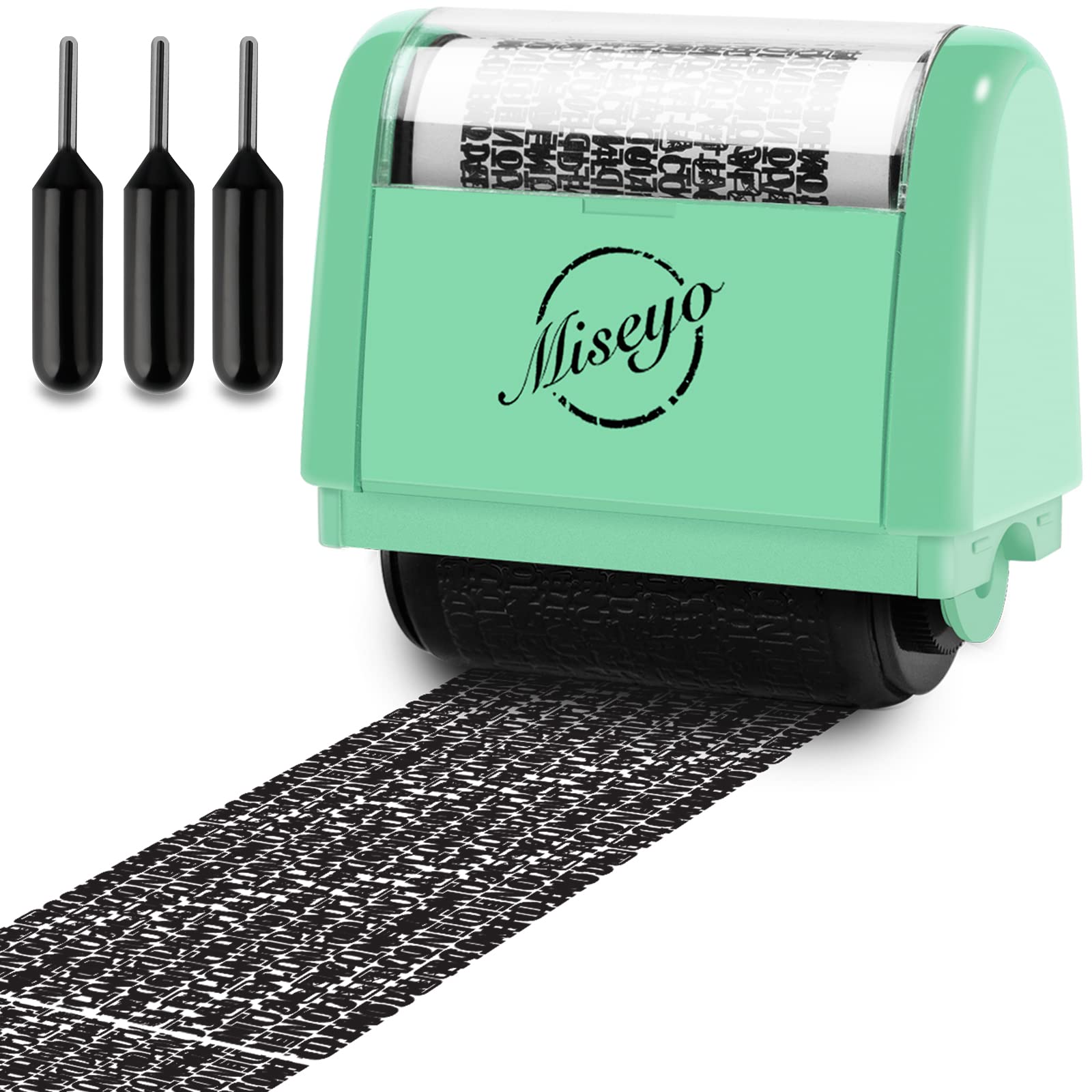 Buy now Miseyo Wide Identity Theft Protection Roller Stamp Set - Yellow (3 Refill Ink Included) Mint Green Stamp+3 Refills at indiglob india