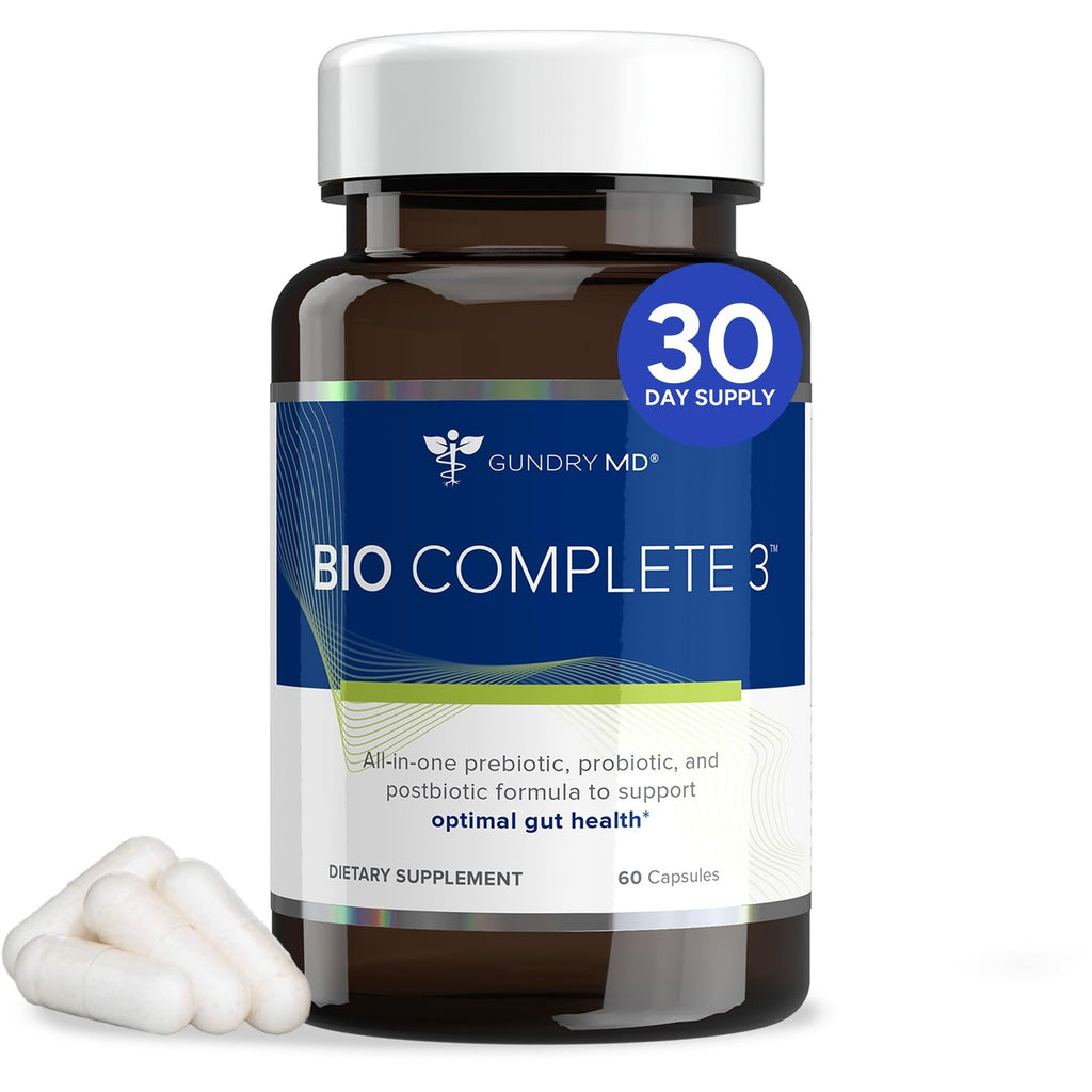 Gundry MD Bio Complete 3, 3-in-1 Probiotics, Pre & Postbiotics, 30 Servings | Certified Gluten Free, Certified Vegetarian, Supports Better Digestion, Bowel Movements & Energy, Keto Friendly, Sugar Free