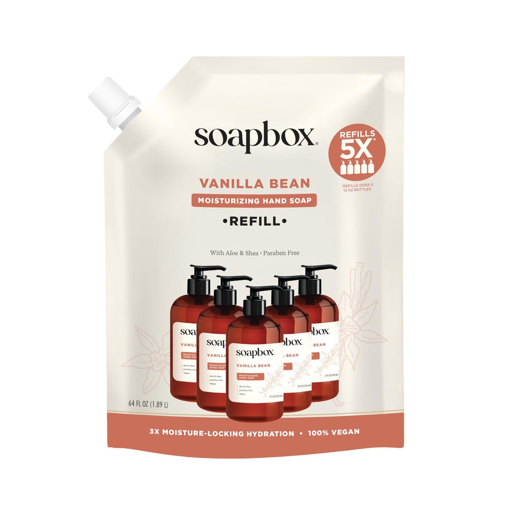 Soapbox Vanilla Bean Liquid Hand Soap Refill - 64oz | Gentle Cleanser for Hands - Clean Ingredients Free of Harsh Chemicals, Sulfates, Parabens & Silicones